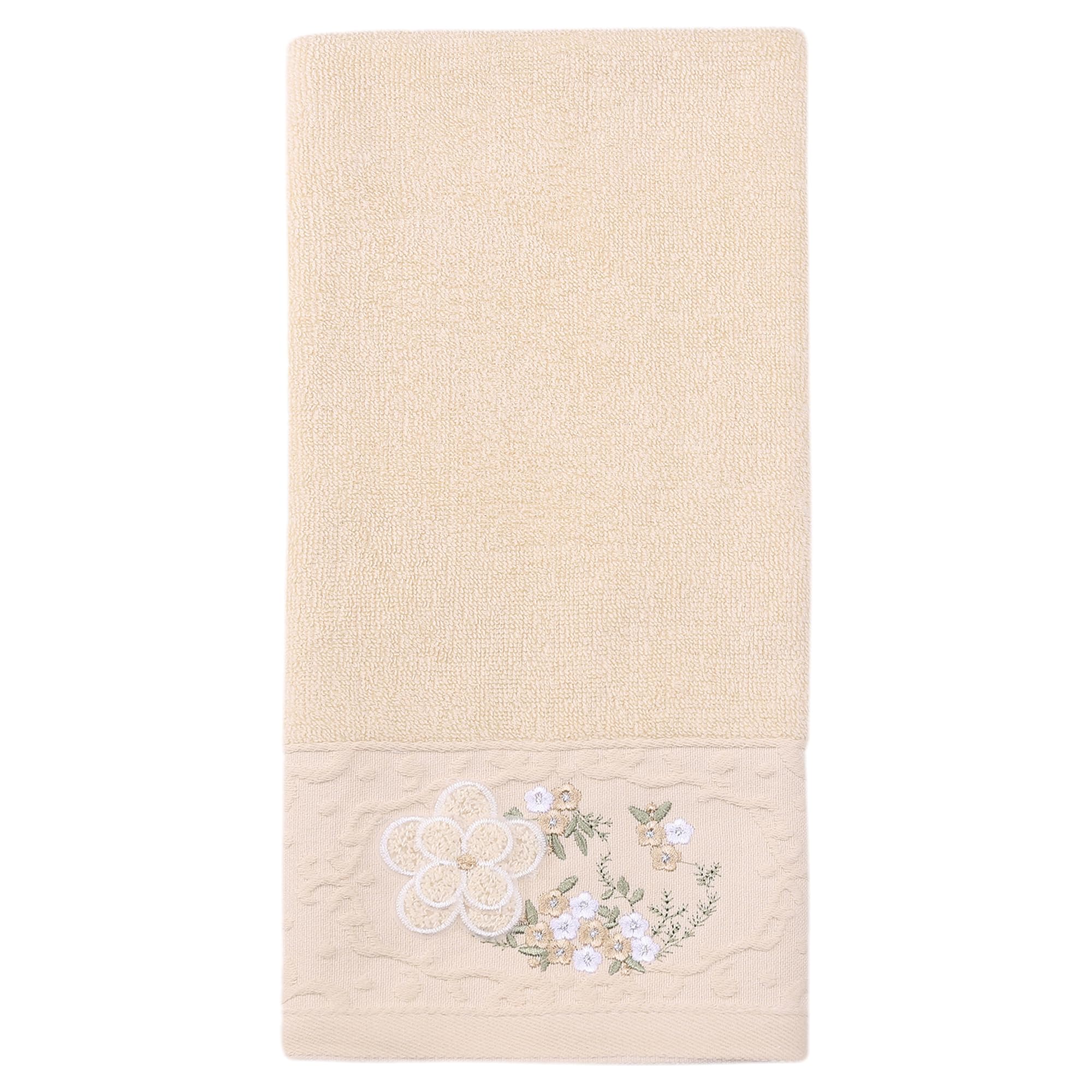 HMETOL Soft Absorbent Floral Embroidered Hand Towels for Bathroom Set