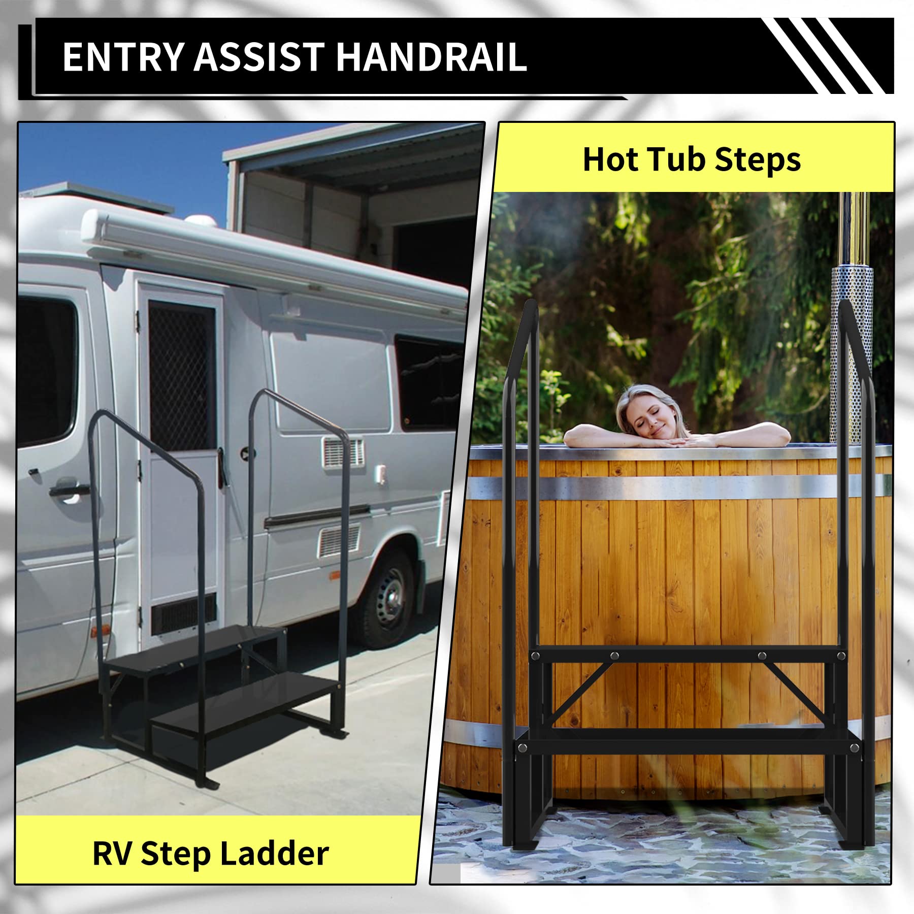 Coocure RV Steps with Two handrails, 2 Steps Mobile Home Stairs Steps Outdoor, Hot tub Steps