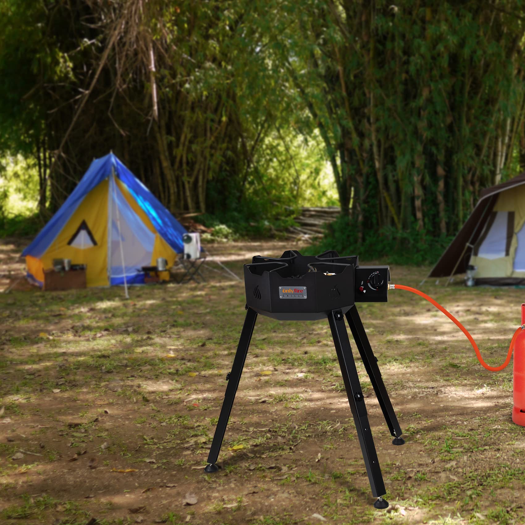 Onlyfire 5.2Kw Campingkocher | Gas-Hockerkocher | Wok Gasbrenner mit Verstellbare & Abnehmbare Füße, Outdoor Gasherd Camping Gaskocher Grill inkl. Gasschlauch und Gasdruckregler
