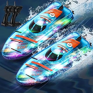 Vertintong 2 Pack LED Light Remote Control Boat RC Boat Remote Control Boats for Pools and Lakes Bathtub Toy Boats with Wh...