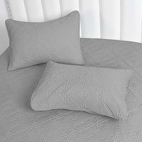 Miniatura 5 de PHF Juego de edredón ligero tamaño individual, 2 piezas, colcha ultrasónica ultra suave, patrón geométrico cuadrado, colcha de cama de 68 x 86