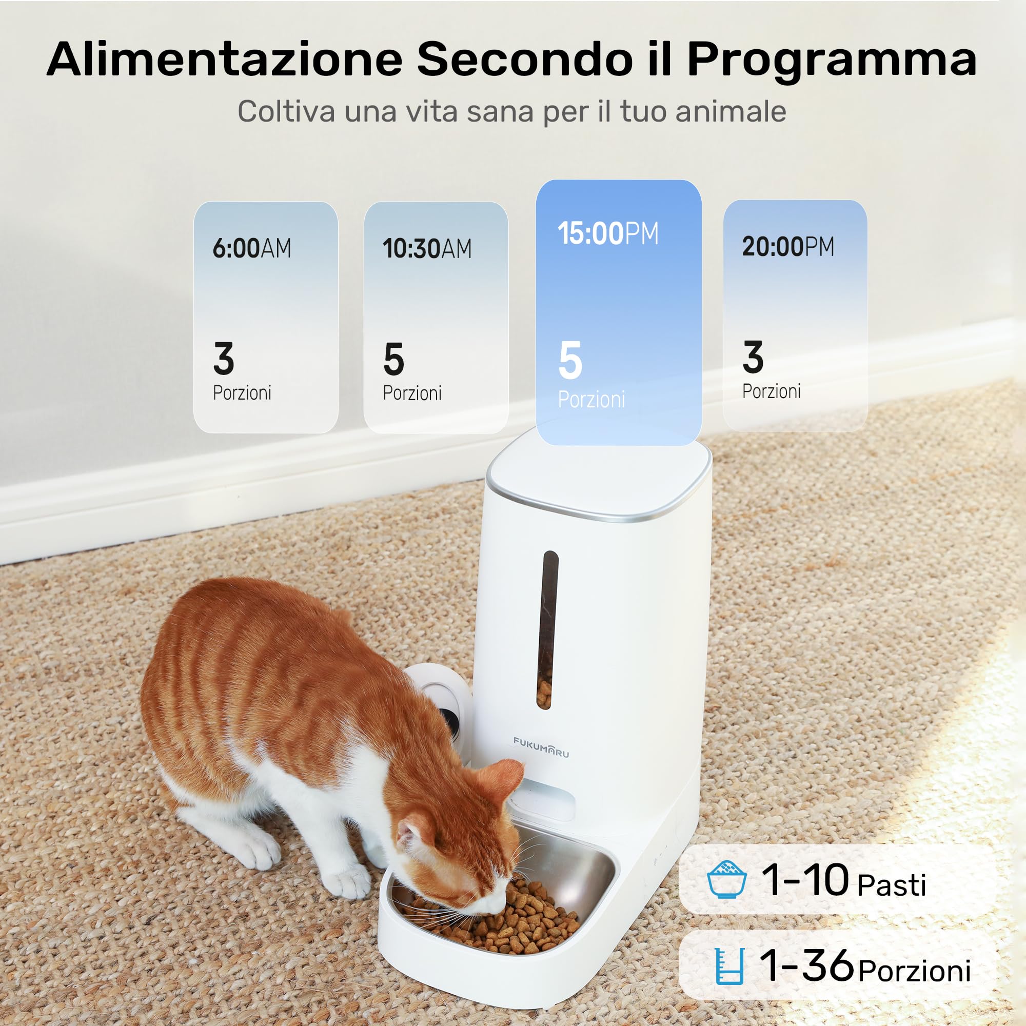 FUKUMARU Distributore Automatico Cibo Gatti con Telecamera HD 1080P, 4L, Mangiatoia per Cani con Video e Visione Notturna,Controllo tramite APP WiFi 5G e 2.4G,Audio Bidirezionale,Sensore Cibo Basso.