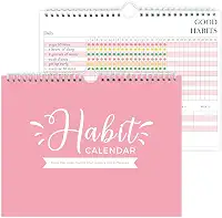 Diário rastreador de hábitos – Agenda semanal e mensal sem data com encadernação em espiral, 12 meses, 21 cm x 28 cm, rosa