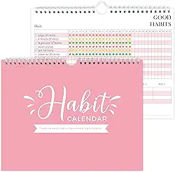 Diário rastreador de hábitos – Agenda semanal e mensal sem data com encadernação em espiral, 12 meses, 21 cm x 28 cm, rosa
