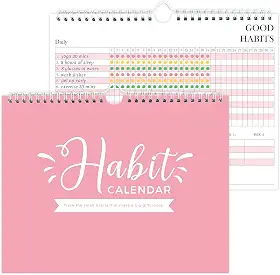 Diário rastreador de hábitos – Agenda semanal e mensal sem data com encadernação em espiral, 12 meses, 21 cm x 28 cm, rosa