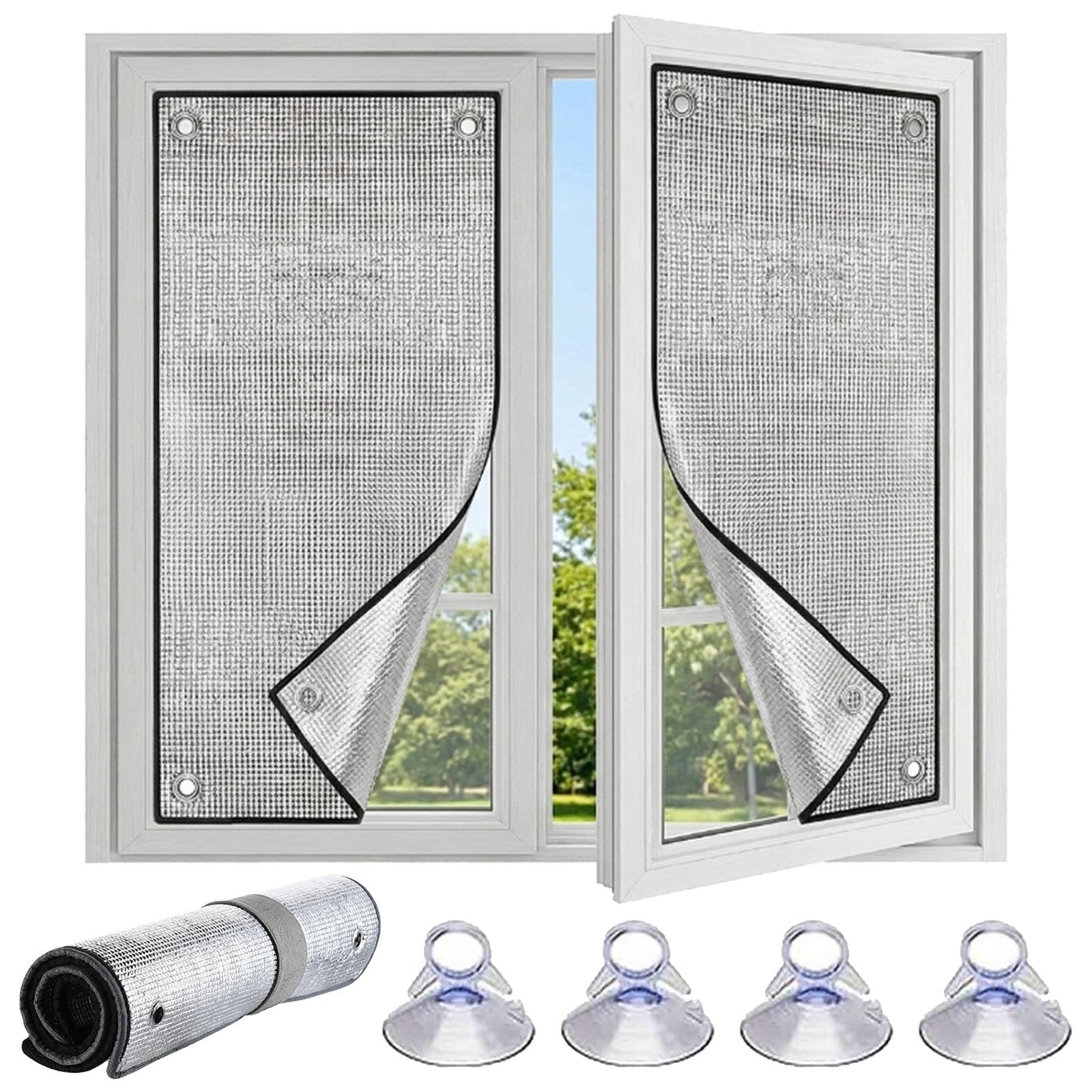 Aluminium Foil Window Insulation Film, 100% Blackout Heat Reflective Window Insulation Cover with Suction Cups, Anti UV Thermal Windows Tint for Conservatory Bedroom Loft(Black,40x90cm)