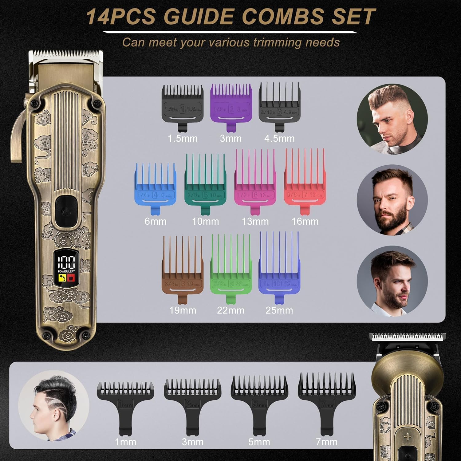 Guide combs for hair clipper and T-blade trimmer