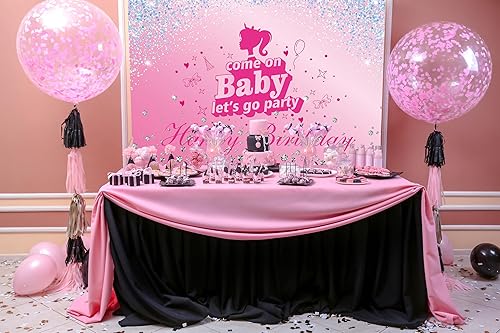Miniatura 5 de Telón de fondo rosa para niña feliz cumpleaños Let's Go Party Diamond Glitter fotografía fondo rosa princesa niña maquillaje fiesta baby shower