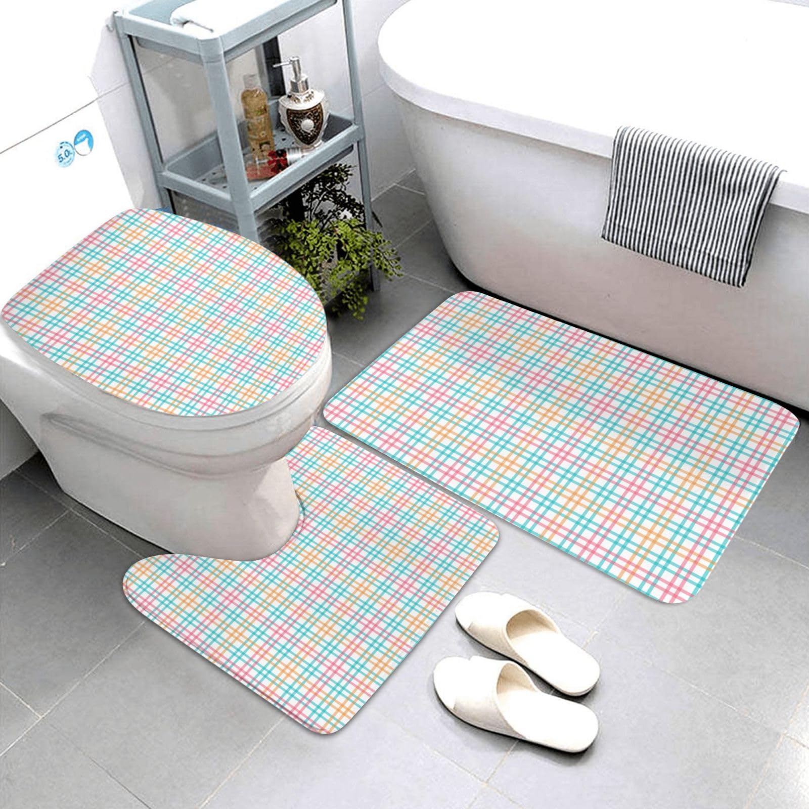 Tapis de salle de bain rose vert anti-moisissure et lavable