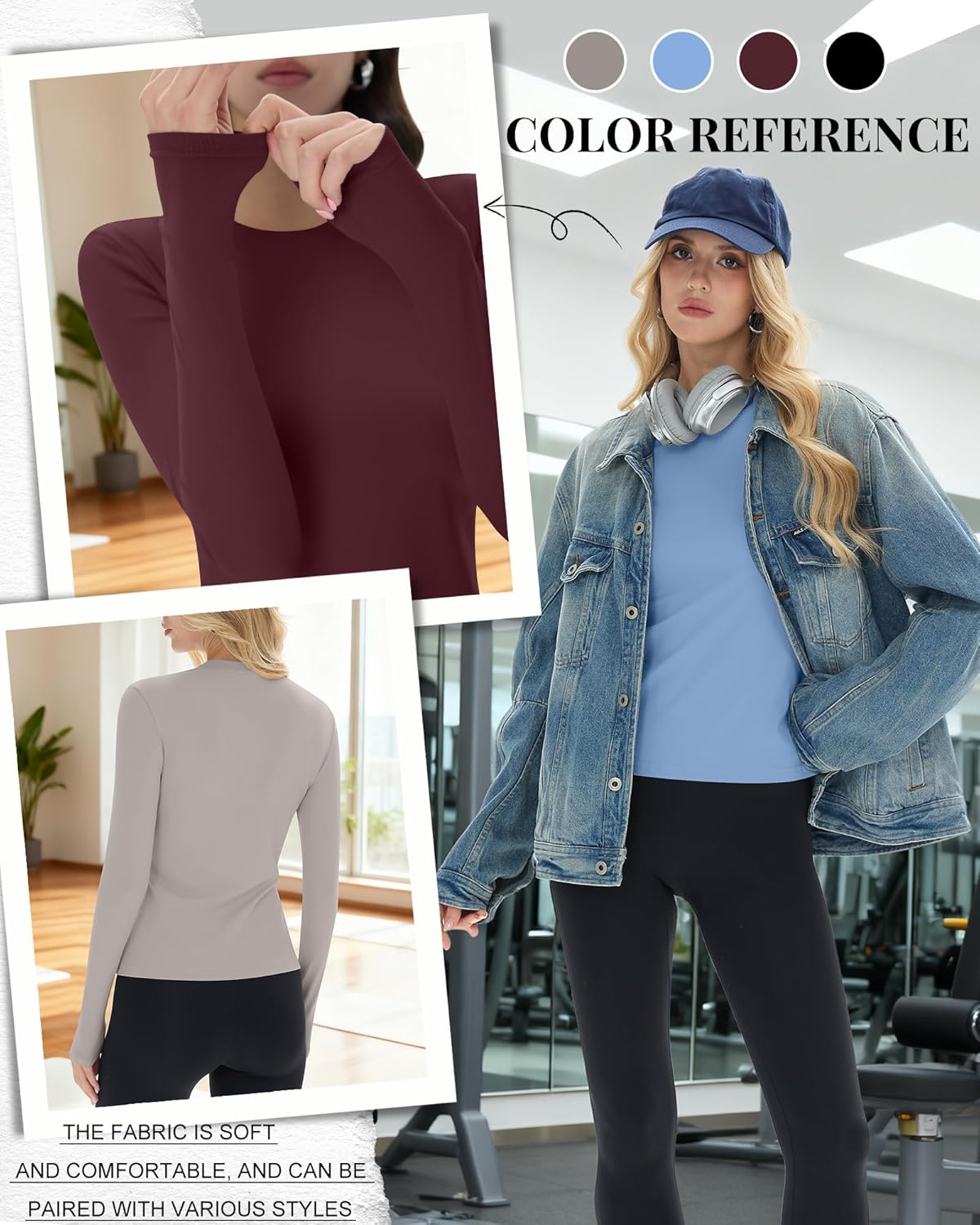 Neer 4 Pcs Womens Long Sleeve Yoga Shirts Crew Neck Compression Tight Workout Shirts Lightweight Stretchy Breathable Tees - Image 6