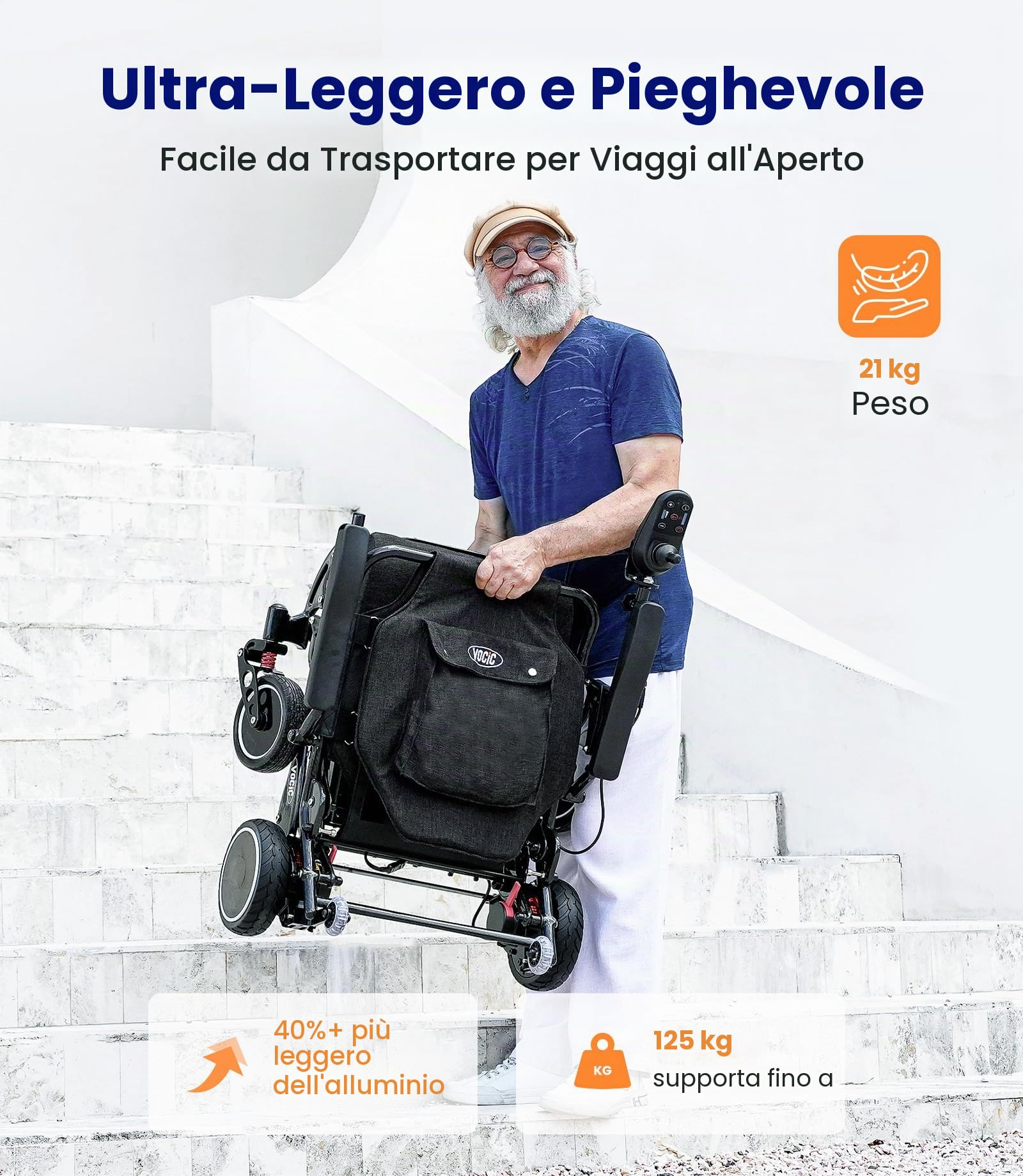 VOCIC Sedia a rotelle elettrica in carbonio,pieghevole,leggera (24 kg)