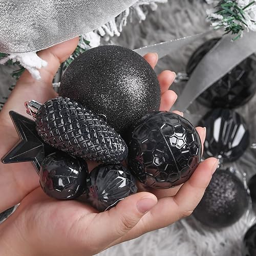 Miniatura 2 de Adornos negros para decoración de árbol de Navidad, juego de 45 adornos de Navidad inastillables, adornos de Navidad, adornos de plástico, varios