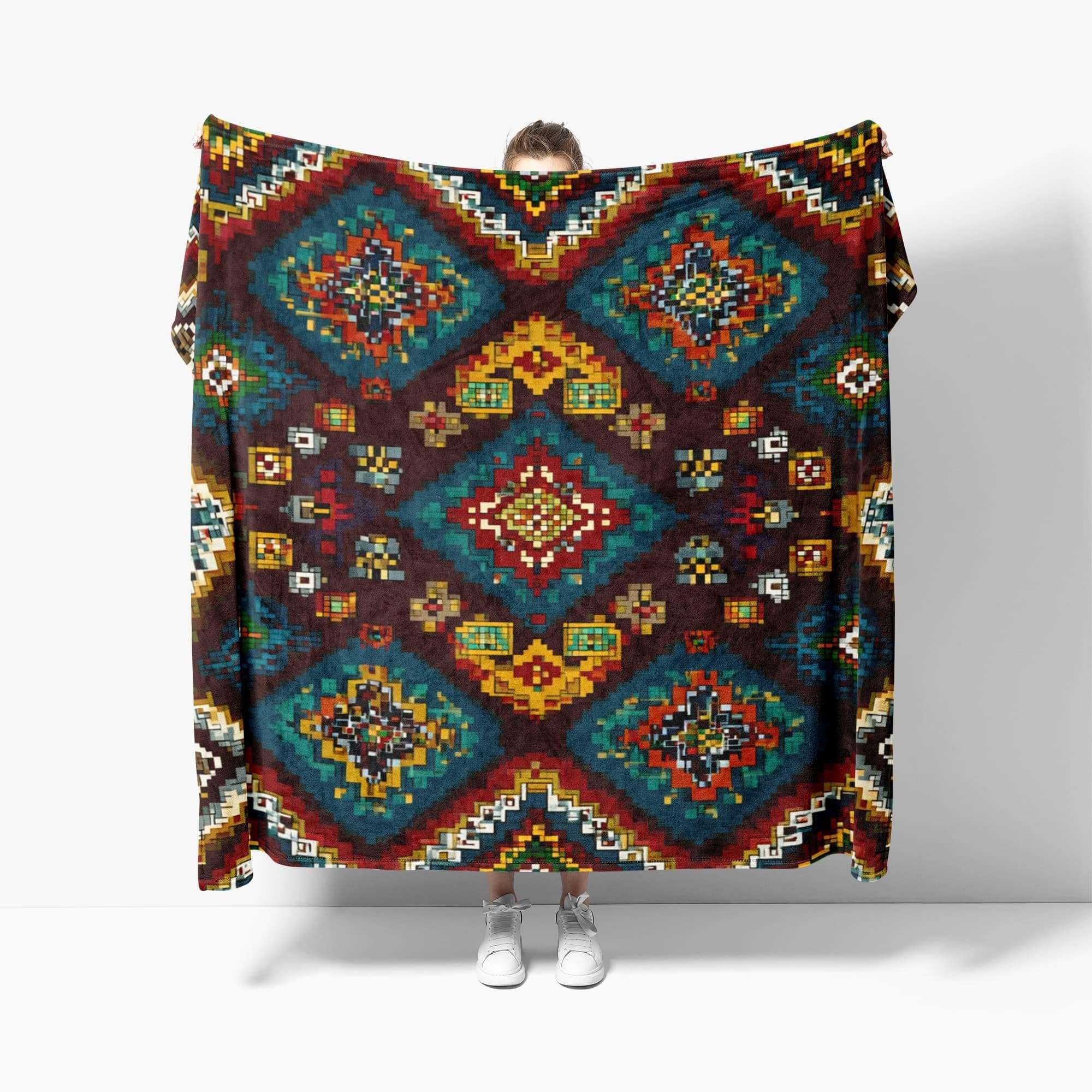Coperta di lana leggera Antistatica XXL 180x200cm Motivo Geometrico Retrò Coperta in flanella Super Morbida Multicolore per letto Divano Ufficio Ginocchiera letto Auto Campeggio Spiaggia