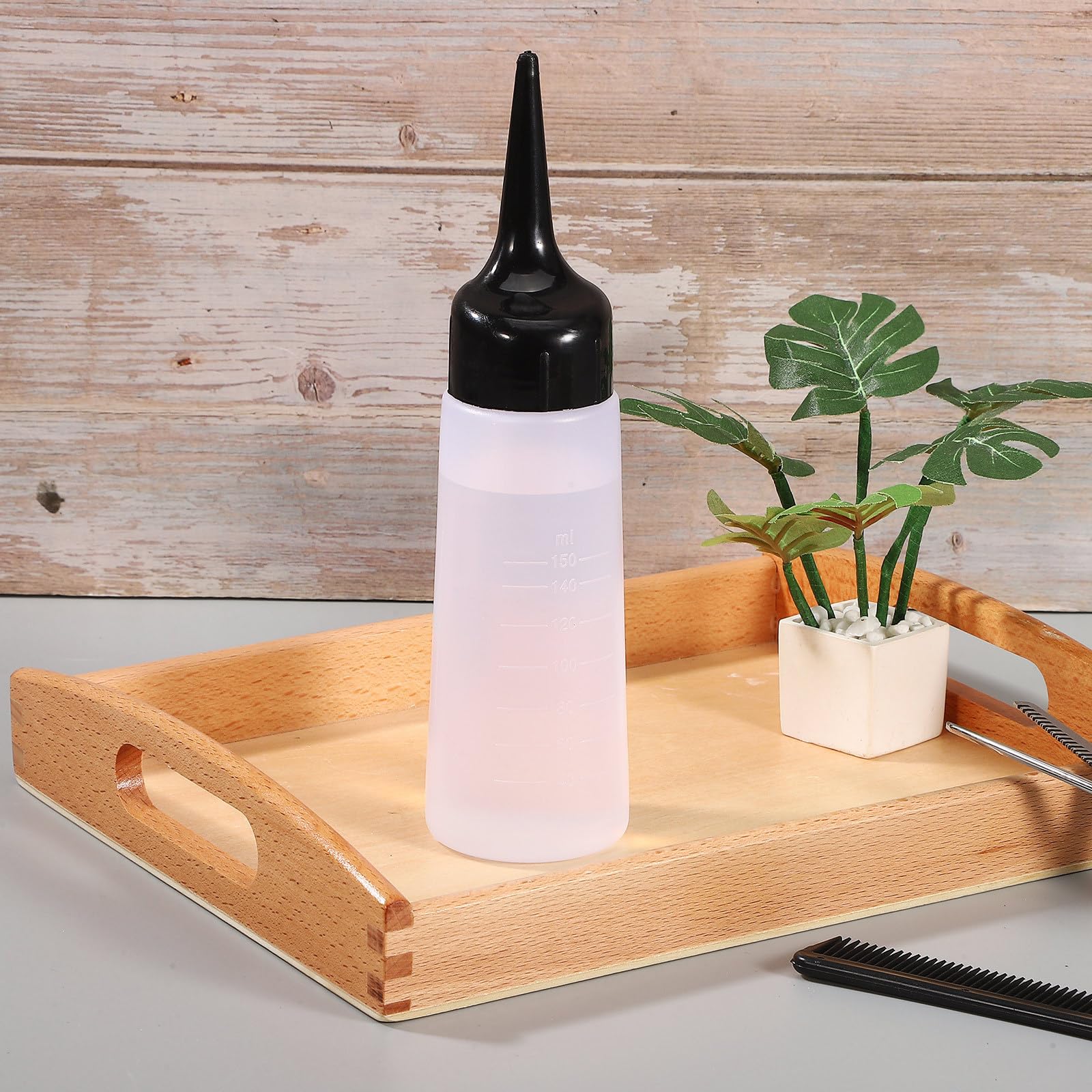 Bottiglia Applicatore Tinta Chioma Bianca in Plastica con Beccuccio Inclinato e Scala Graduata per Applicare Colore e Trattamento Chioma