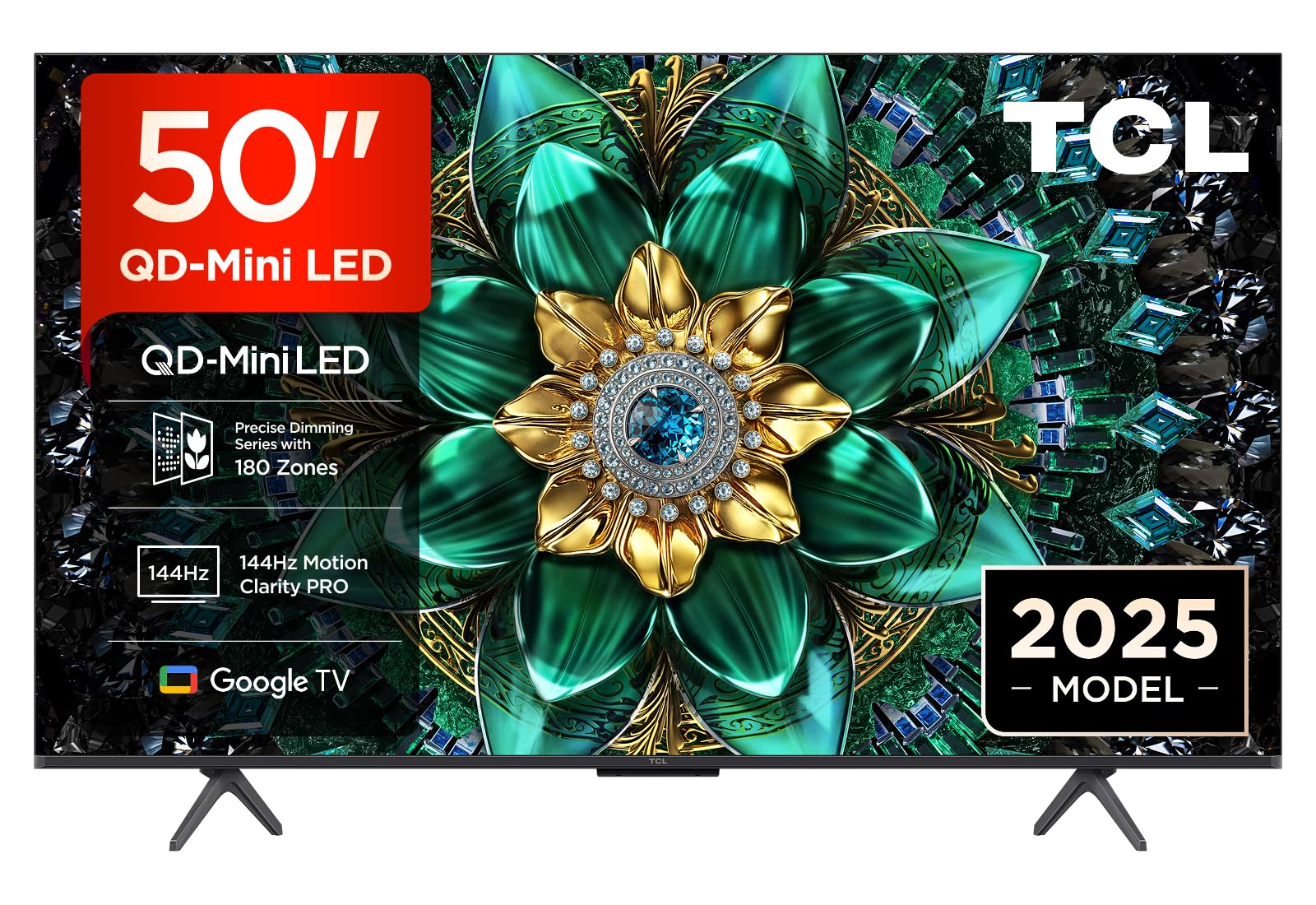 TCL 50Q6C-UK QD-Mini LED TV, 4K HDR Premium 1000nits, Smart TV Powered by Google TV (Dolby Vision IQ & Atmos, 144Hz Motion Clarity Pro,2025 New Model)