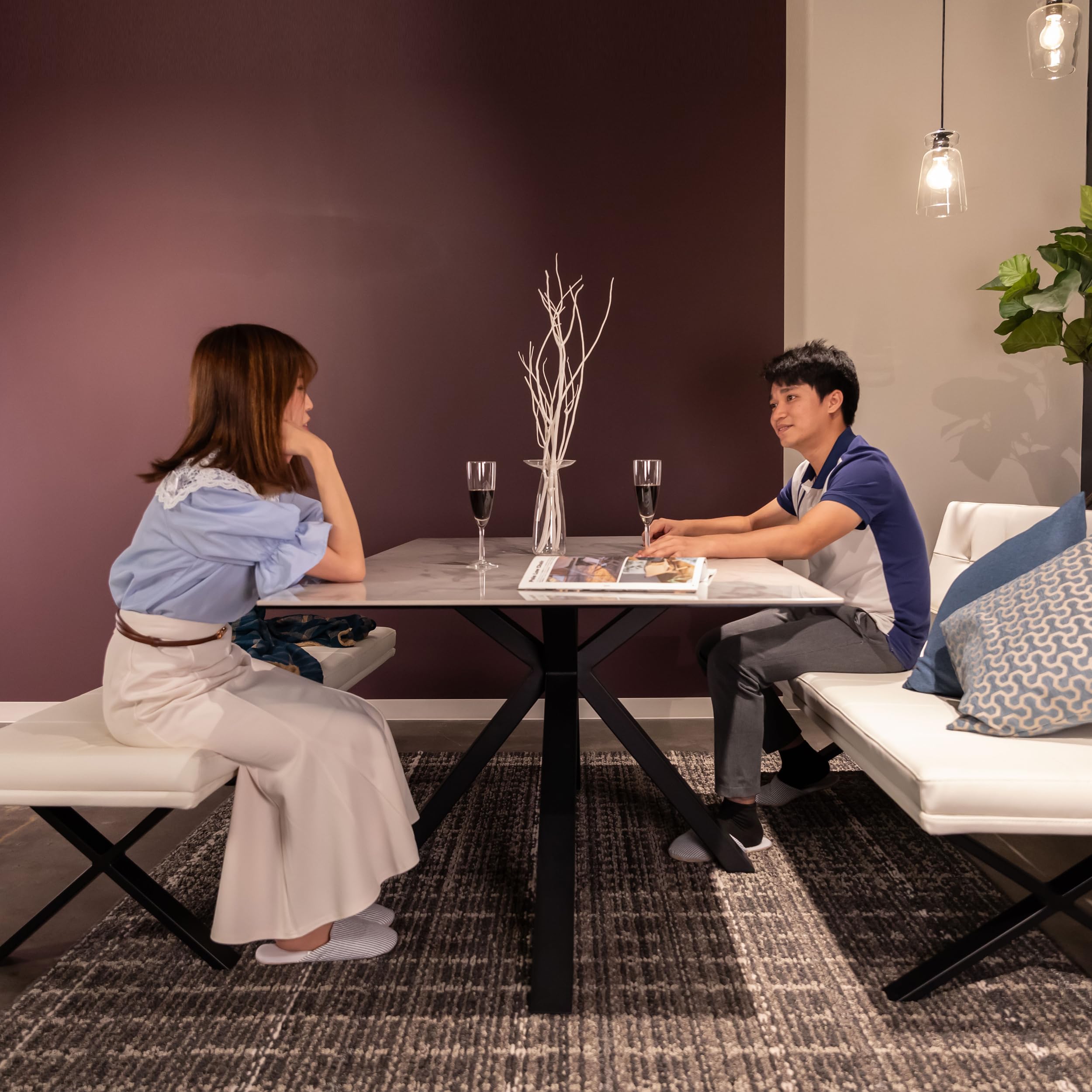 Amazon｜ダイニングセット(テーブル+背付、背無ベンチ) Brescia