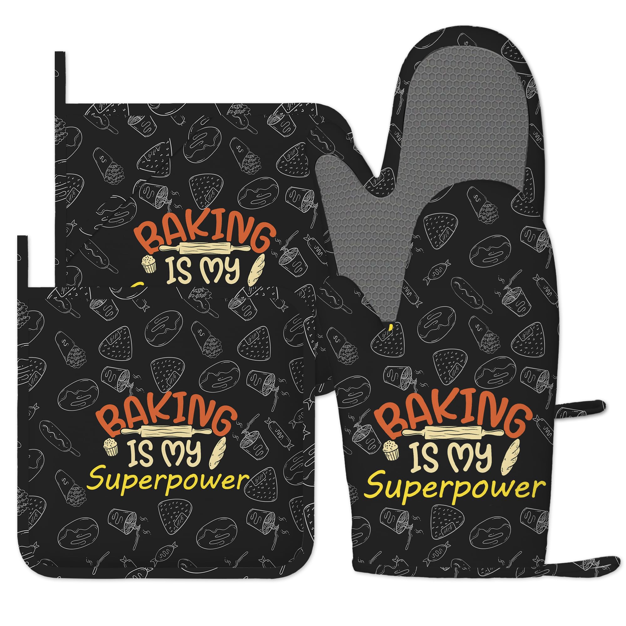 Non-Slip Silicone Oven Mitts and Pot Holders Heat Resistant Set, 4pc