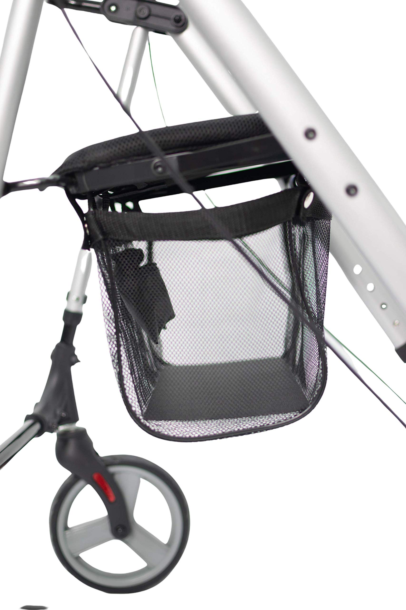 Deambulatore per anziani, disabili, deambulatore per anziani, in alluminio, leggero, cestino, freni sui manici, pieghevole, con sedile e 4 ruote.
