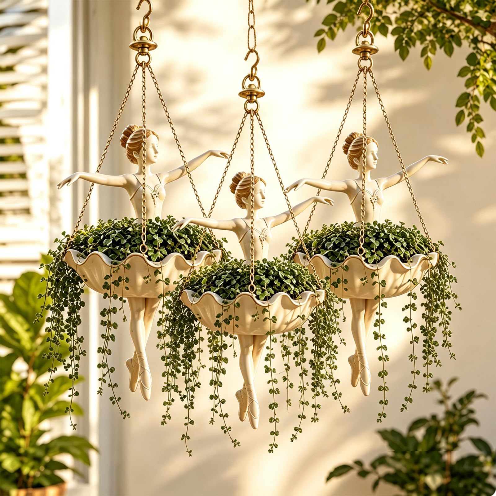 Pealeaf Ballerina Hanging Planter, Cute Hanging Plant Pot for Succulents and Spider Plants, Ballet Dancer Plant Holder for Indoor Sheltered Outdoor Decor and Plant Lover Gift (3PCS)