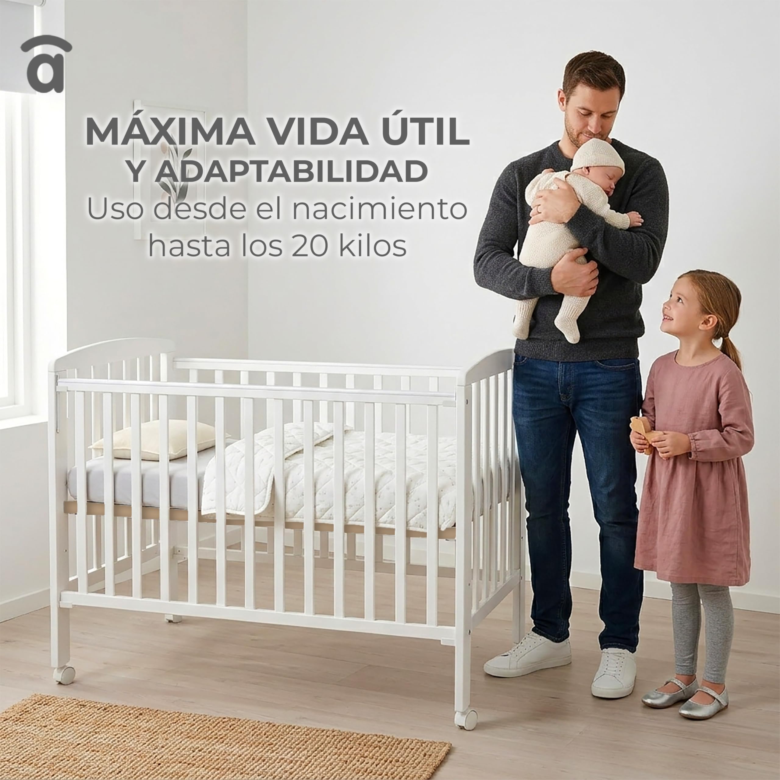 Asalvo 12371 - Cuna de madera, 120 x 60 cm, color blanco