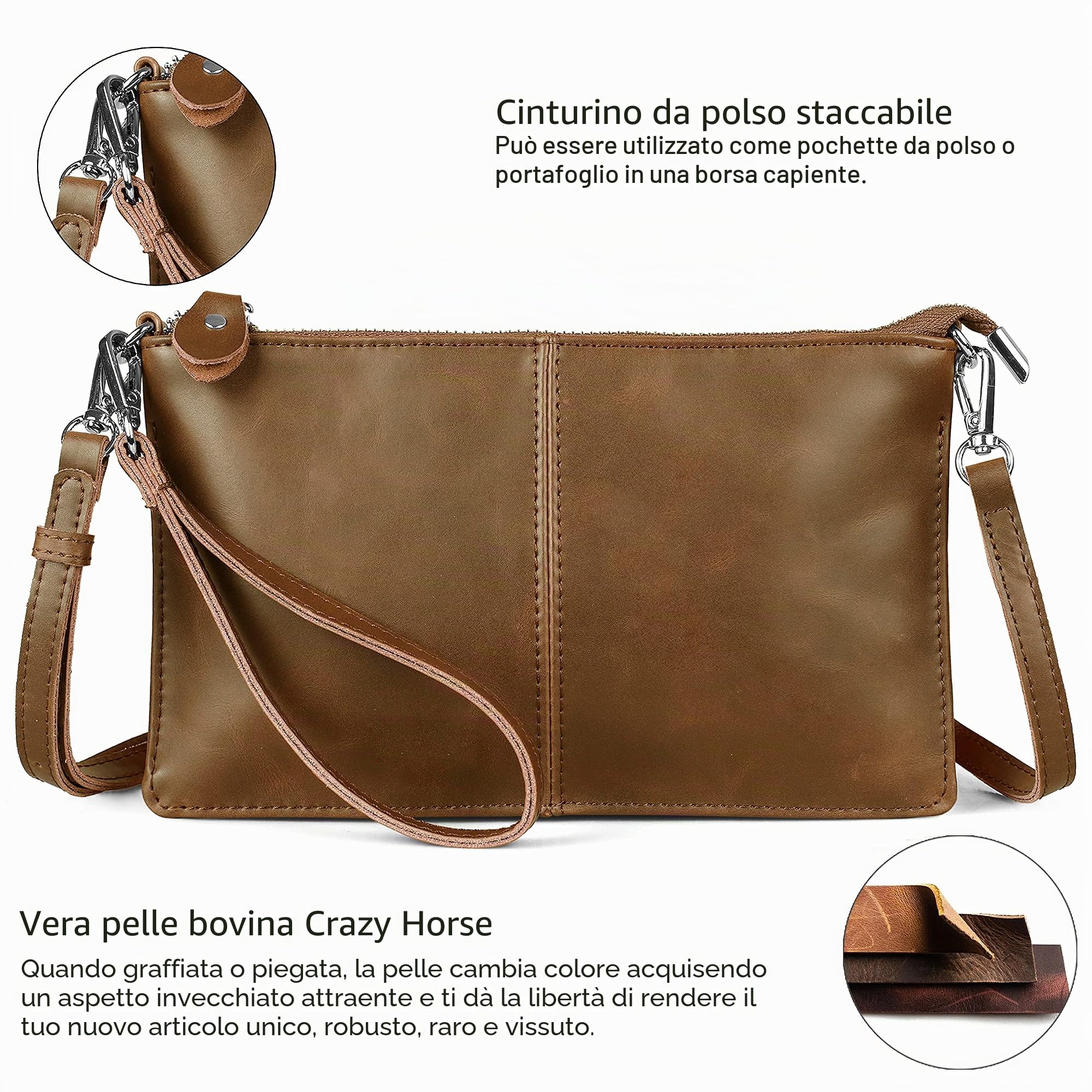 befen 100% leather, Leather Bag Contains Wrist and Crossbody Strap, Suitable for Festivals, Holidays, Big Phones