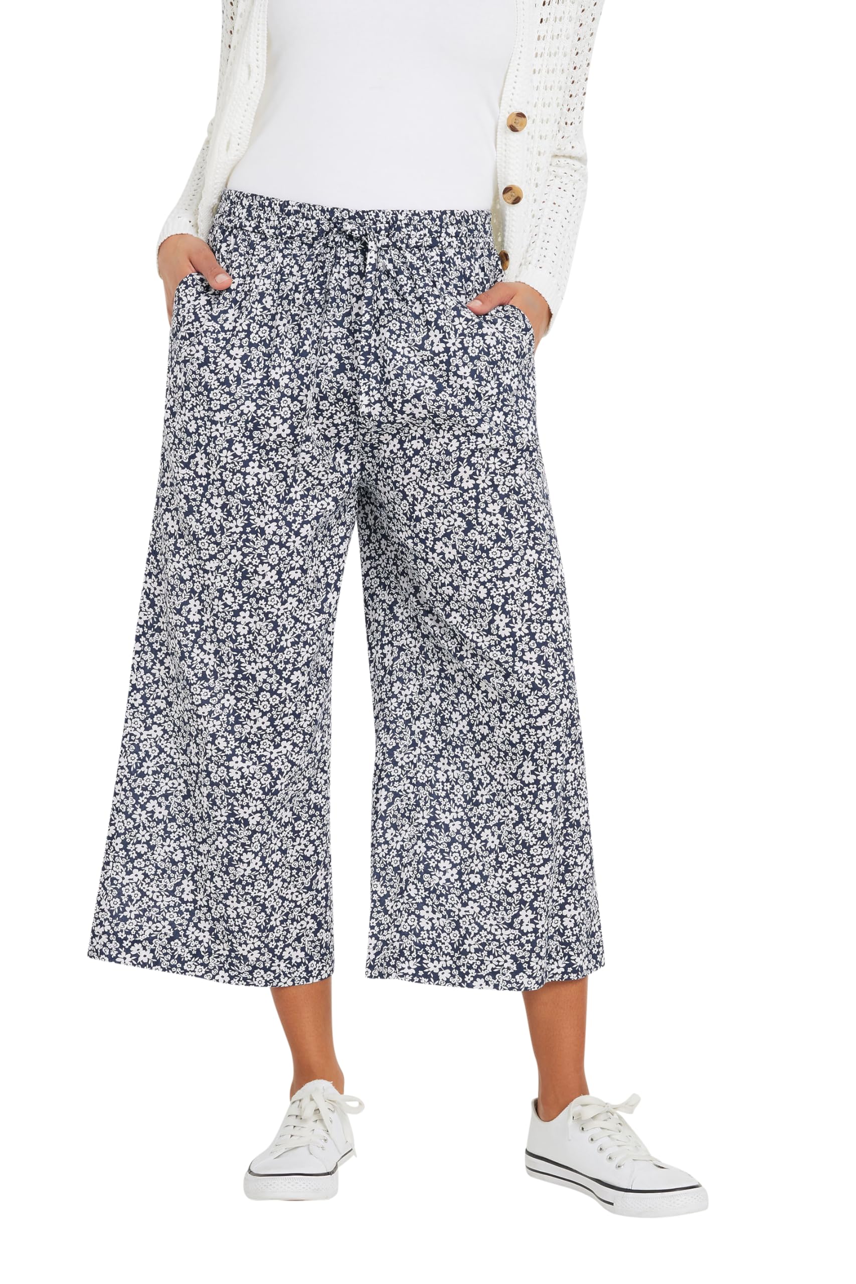 M&Co Women's Dark Navy Floral Print Culottes In | Size: 16