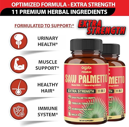 Miniatura 3 de Cápsulas de palmetto de sierra 11 en 1 de 5300 mg - con Ashwagandha cúrcuma Tribulus Maca té verde albahaca sagrada y más - Extracto para próstata