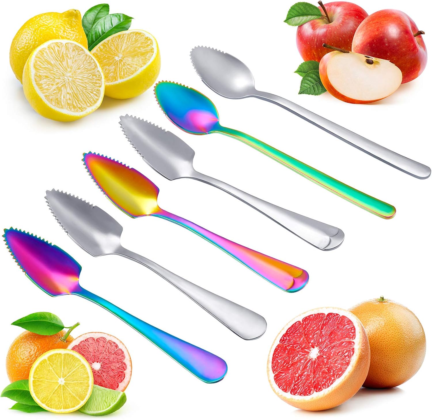 6 Pieces Stainless Steel Grapefruit Spoons Serrated Edges Spoon for Fruit