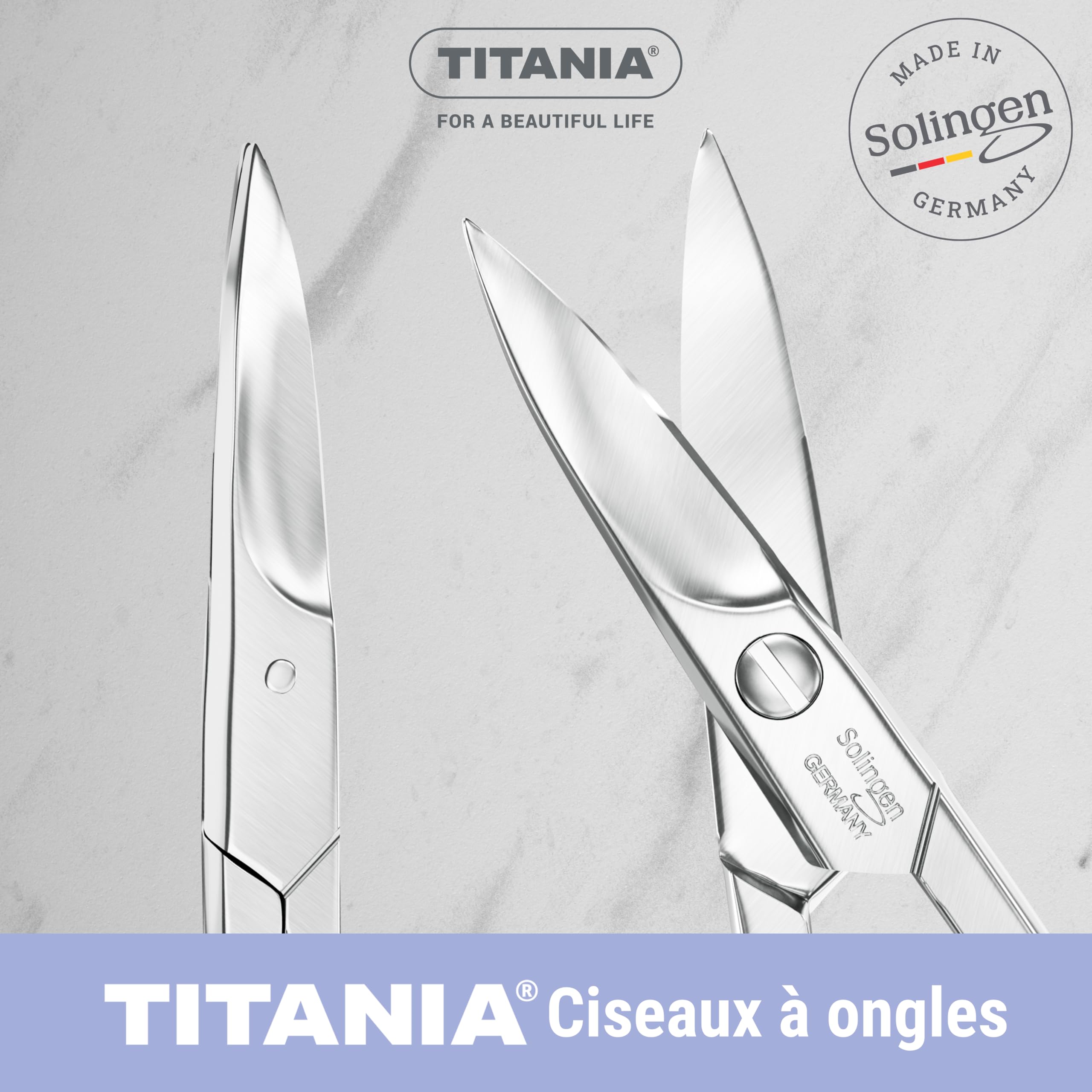 TITANIA Ciseaux à Ongles Solingen (9,5 cm) • Courbés et Extra Tranchants • Pour une manucure professionnelle • Acier au Carbone • Fabriqués en Allemagne