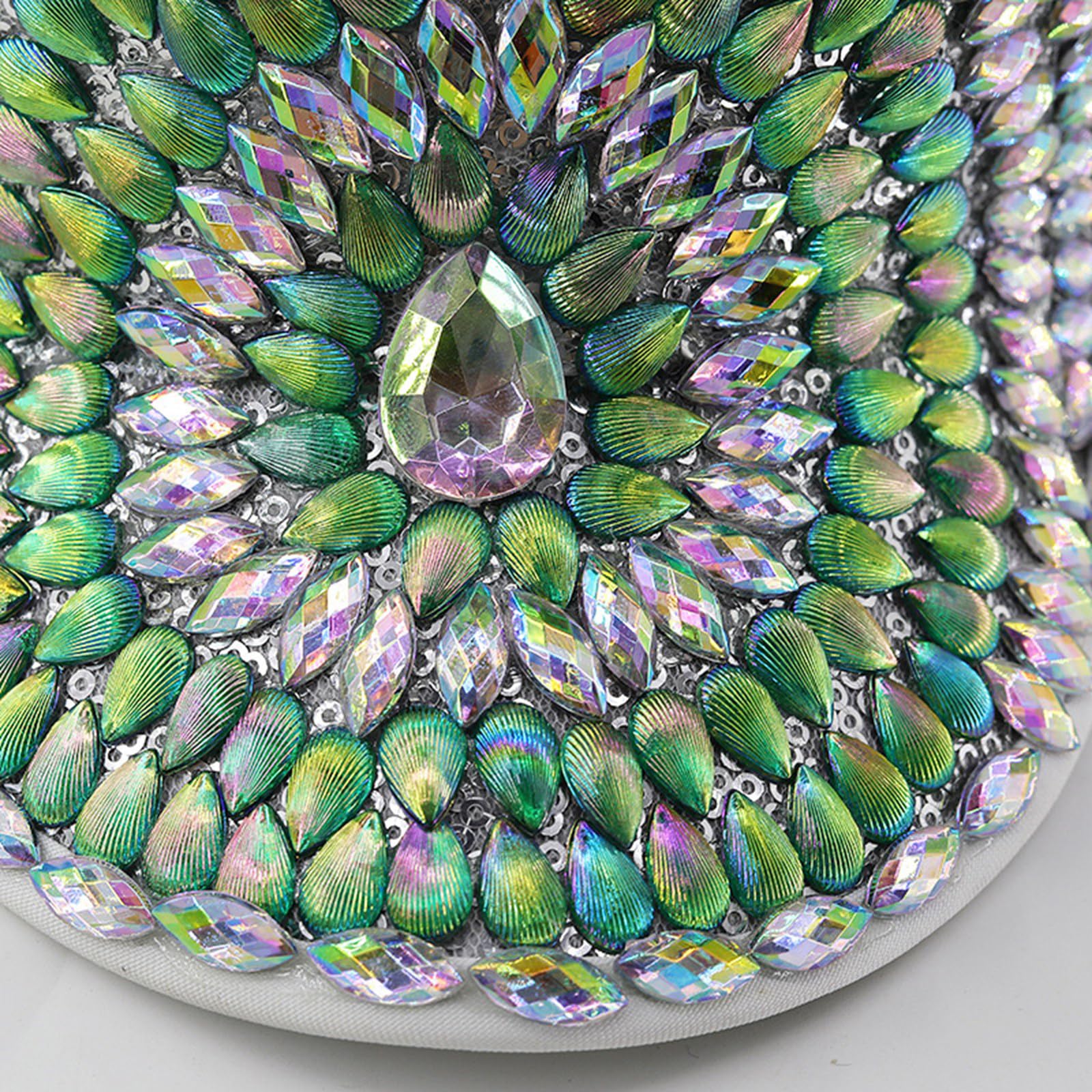 Cappello con borchie di strass rivetto per donne uomini cappelli per feste di compleanno cappello blingbling per spettacoli teatrali fotografia copricapo verde diamante paillettes cappello blu