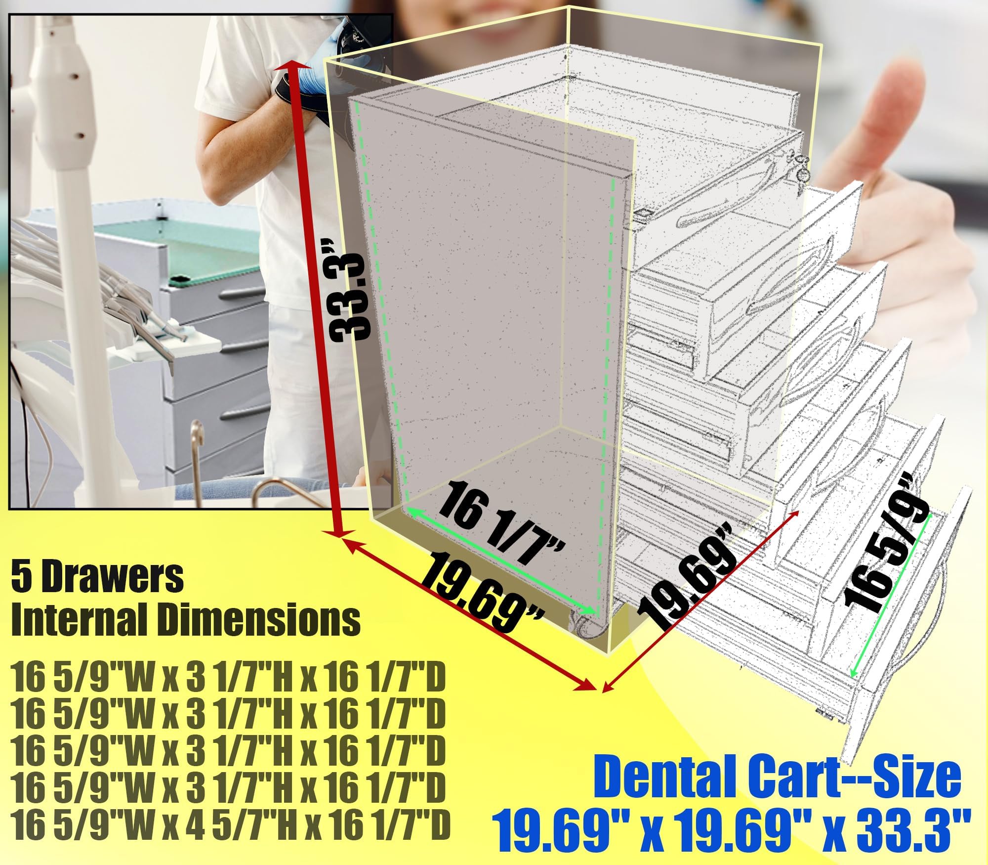 IntXanth Dental Assistant's Mobile Cabinet with 5 Drawers, Alabama Cart, Dental Clinic Stainless Steel Storage Cabinet, Assistant's Alabama Dental Cart, White