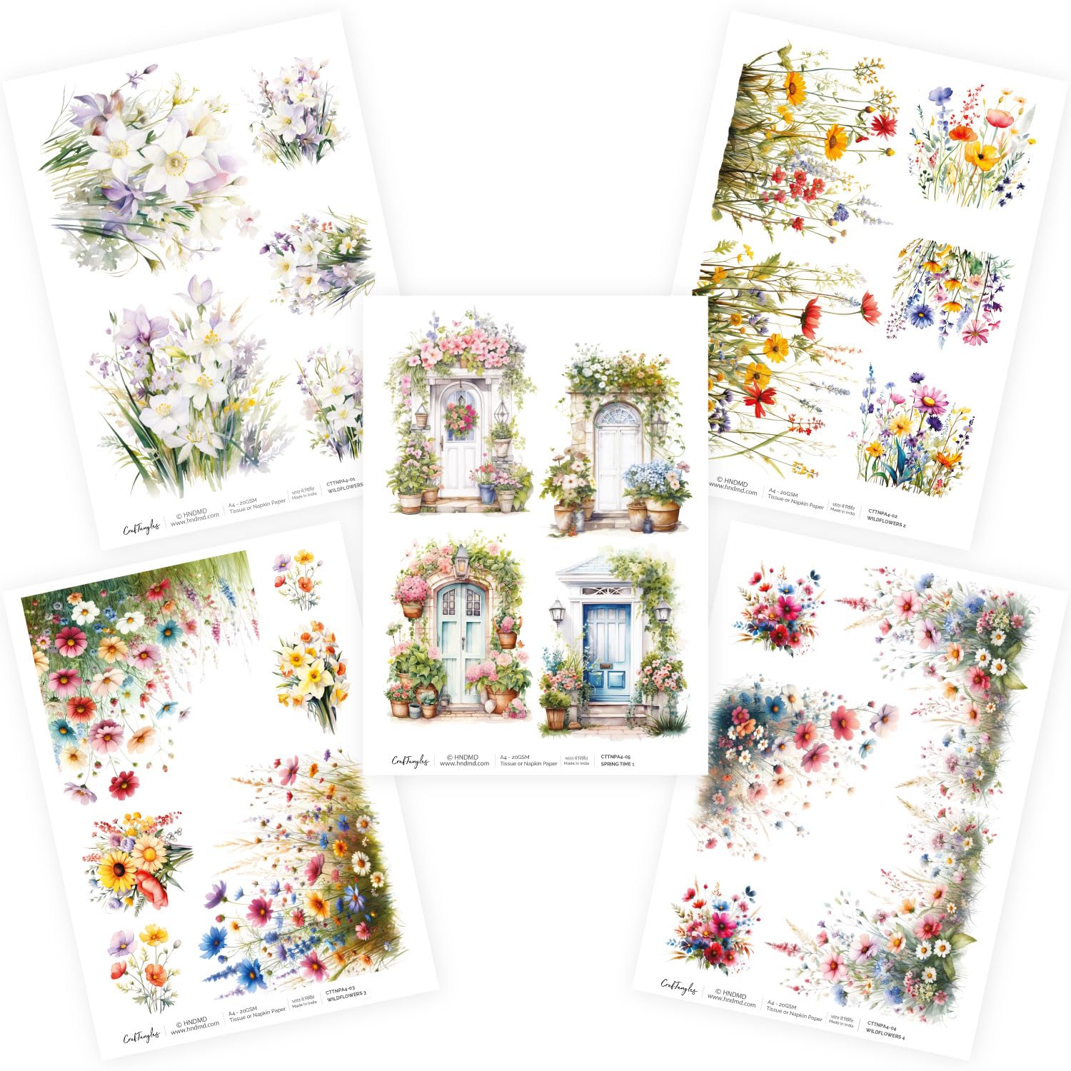 CrafTangles Decoupage Napkin / Tissue / Collage Paper - Combo 1 (Pack of 5)