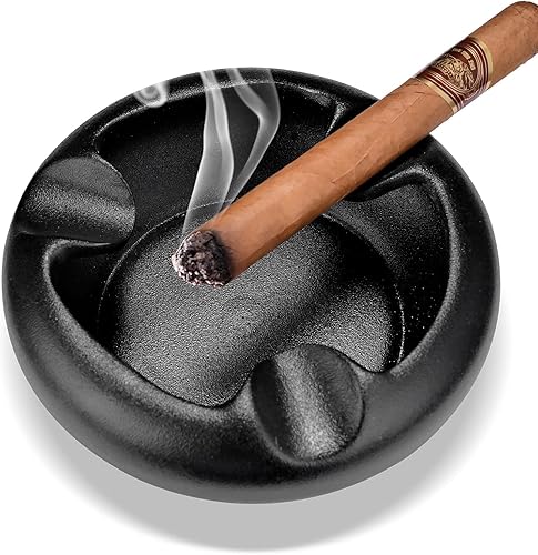 Ceniceros de cigarros de cerámica para exteriores e interiores con 3 soportes para puros para hombres de lujo (negro escarchado)