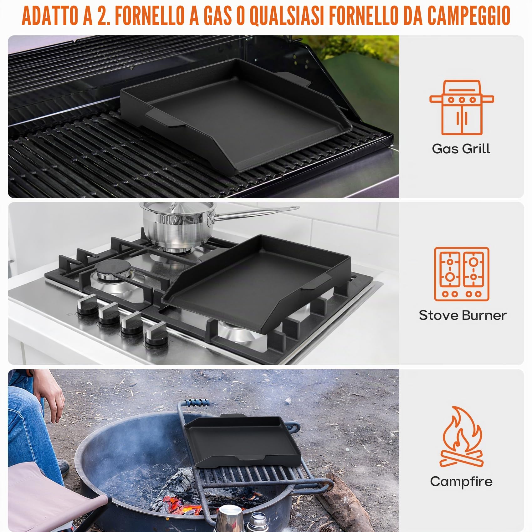 Onlyfire Piastra per Barbecue in Ghisa Smaltata, Piastra per Griglia con Rivestimento Antiaderente e Pareti Laterali Extra Alte per Piano Cottura, Grill a Gas e a Carbonella, 46 × 31× 6.5 cm