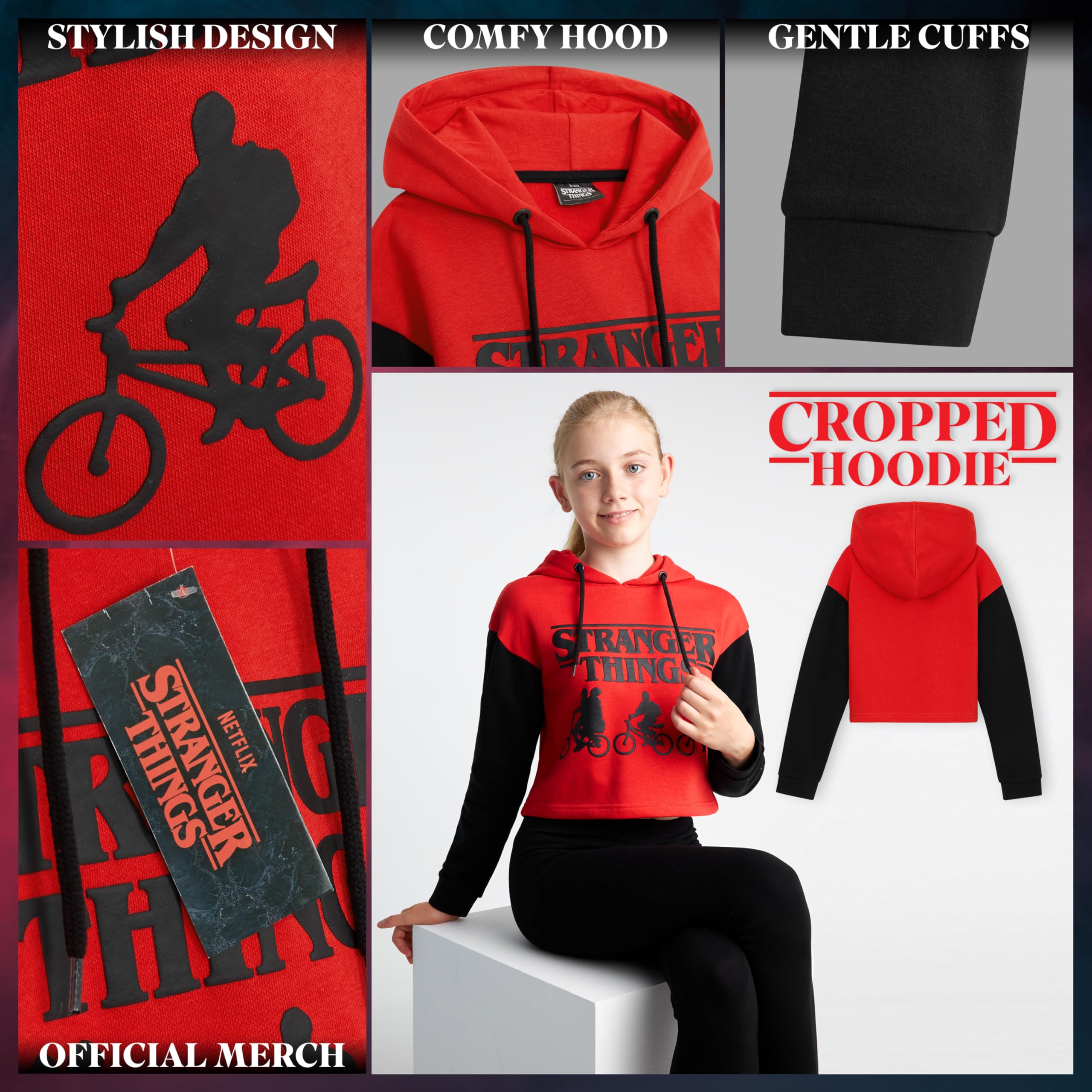 Stranger Things Sudadera Niña y Adolescentes 9-16 Años Sudadera con Capucha Regalos Cumpleaños Niños Colegio (Rojo/Negro, 14-15 Años)