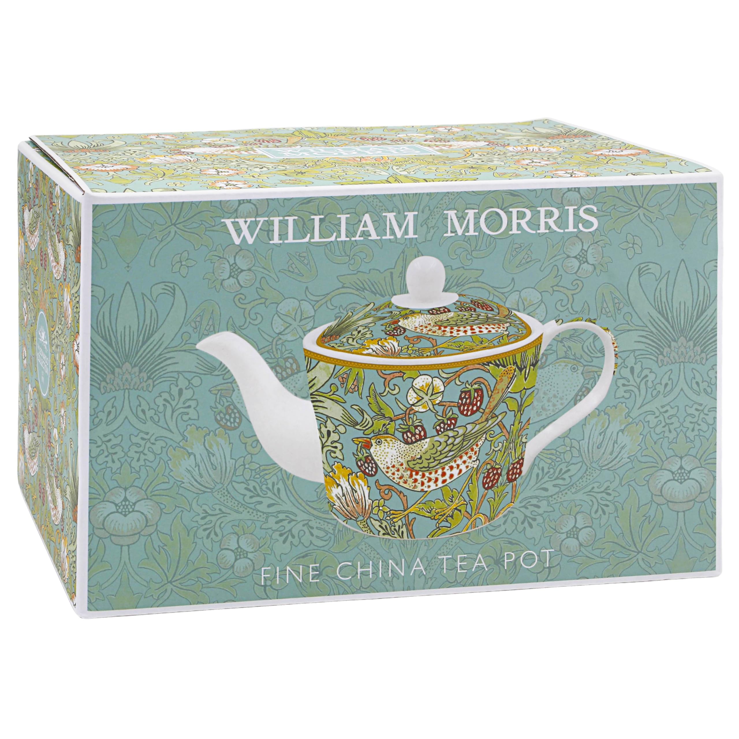The Leonardo Collection Teiera William Morris Strawberry Thief, 600 ml, per casa e cucina, teiera decorativa per donne e uomini, teiera in porcellana fine resistente per uso quotidiano