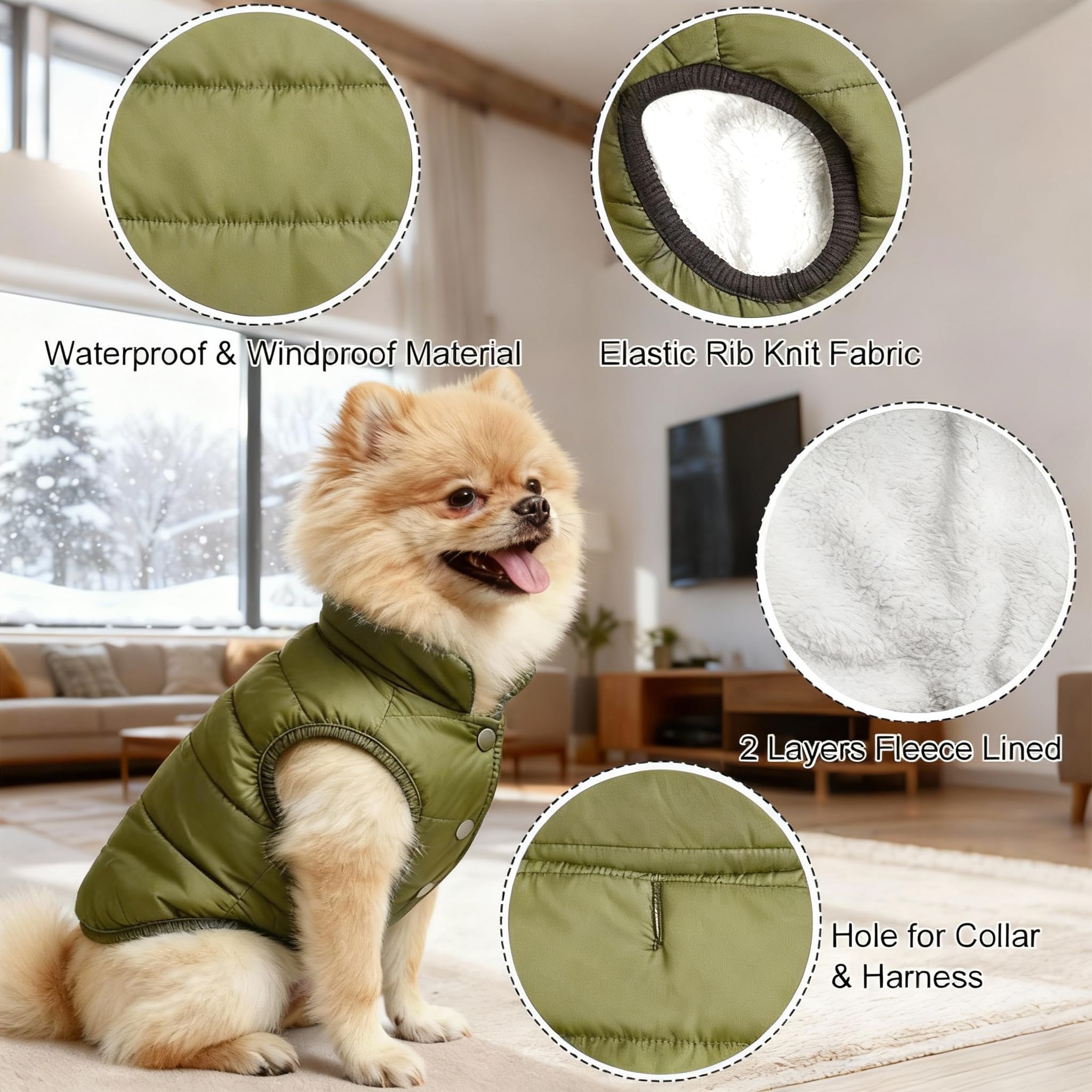 Abrigo Perro Chaqueta de Perro Cálida de Forro Polar Impermeable Abrigo Perros Pequeño Invierno Ropa Perros Abrigos Navideña para Mascotas en Clima Frío Verde S