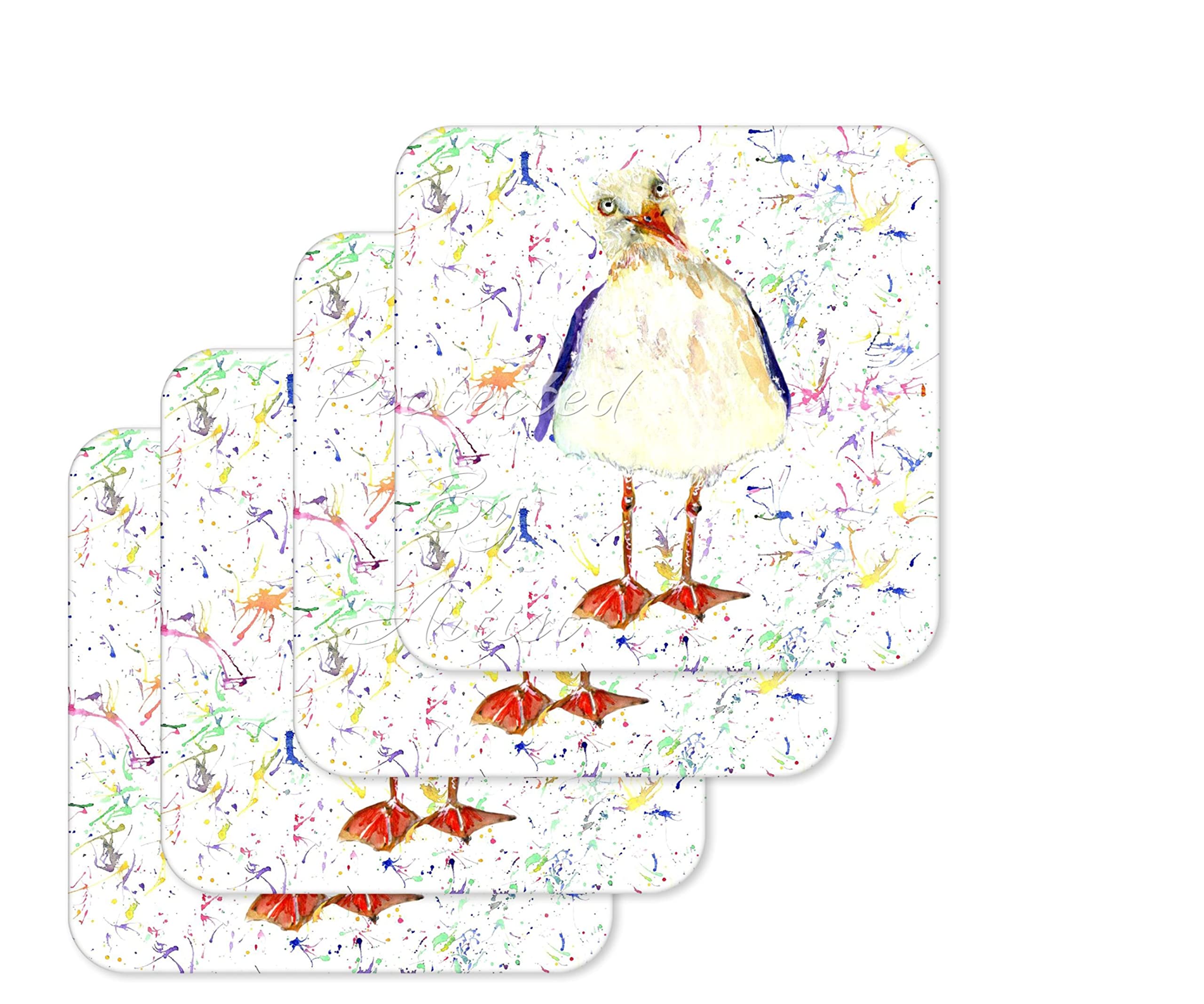 Coaster Seagull Beach Seafront Bird Animals Coasters Watercolour Art Gift Work Office Dining Tea coffee (4)