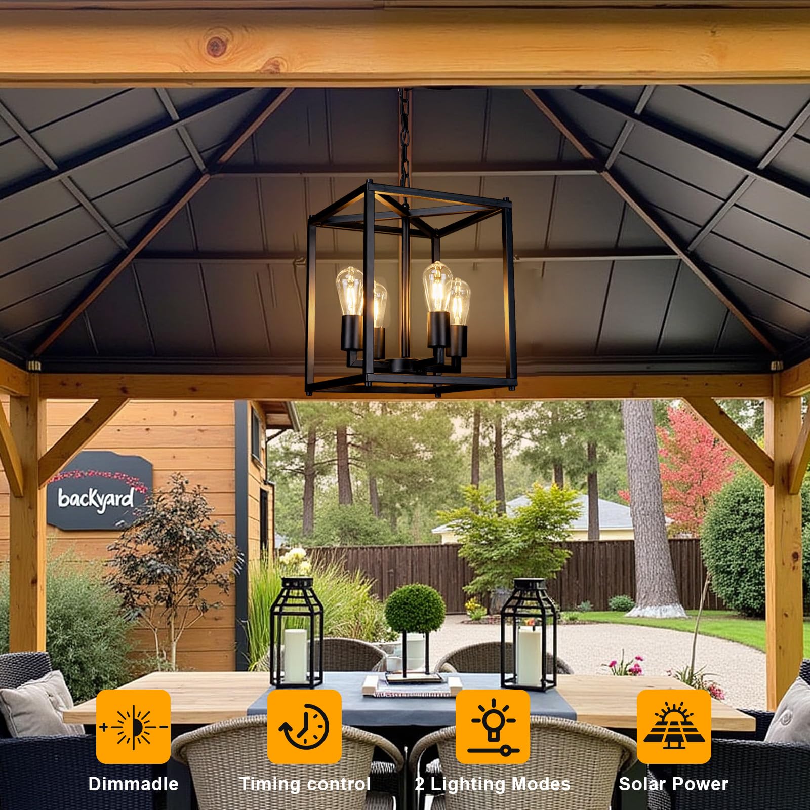 Lámpara de araña solar para exteriores, luces de cenador para exteriores, impermeable, lámpara colgante solar, lámpara de araña al aire libre para cenador, pérgola, decoración de toldo