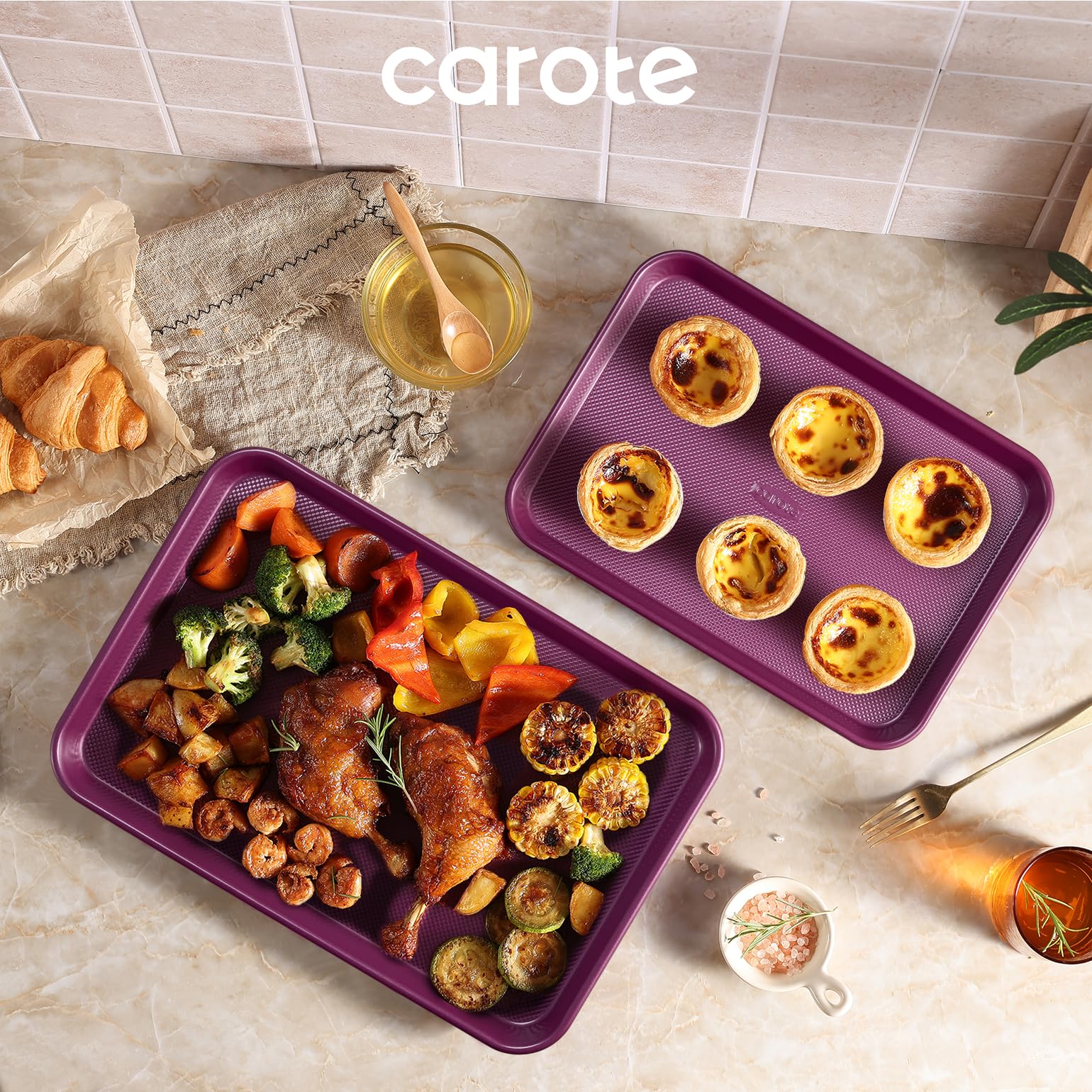 CAROTE Lot de 3 moules à pâtisserie – Ensemble de plaques de cuisson comprenant un moule de 33 cm, 38 cm, 43 cm, une feuille à biscuits pour la cuisson, violet royal
