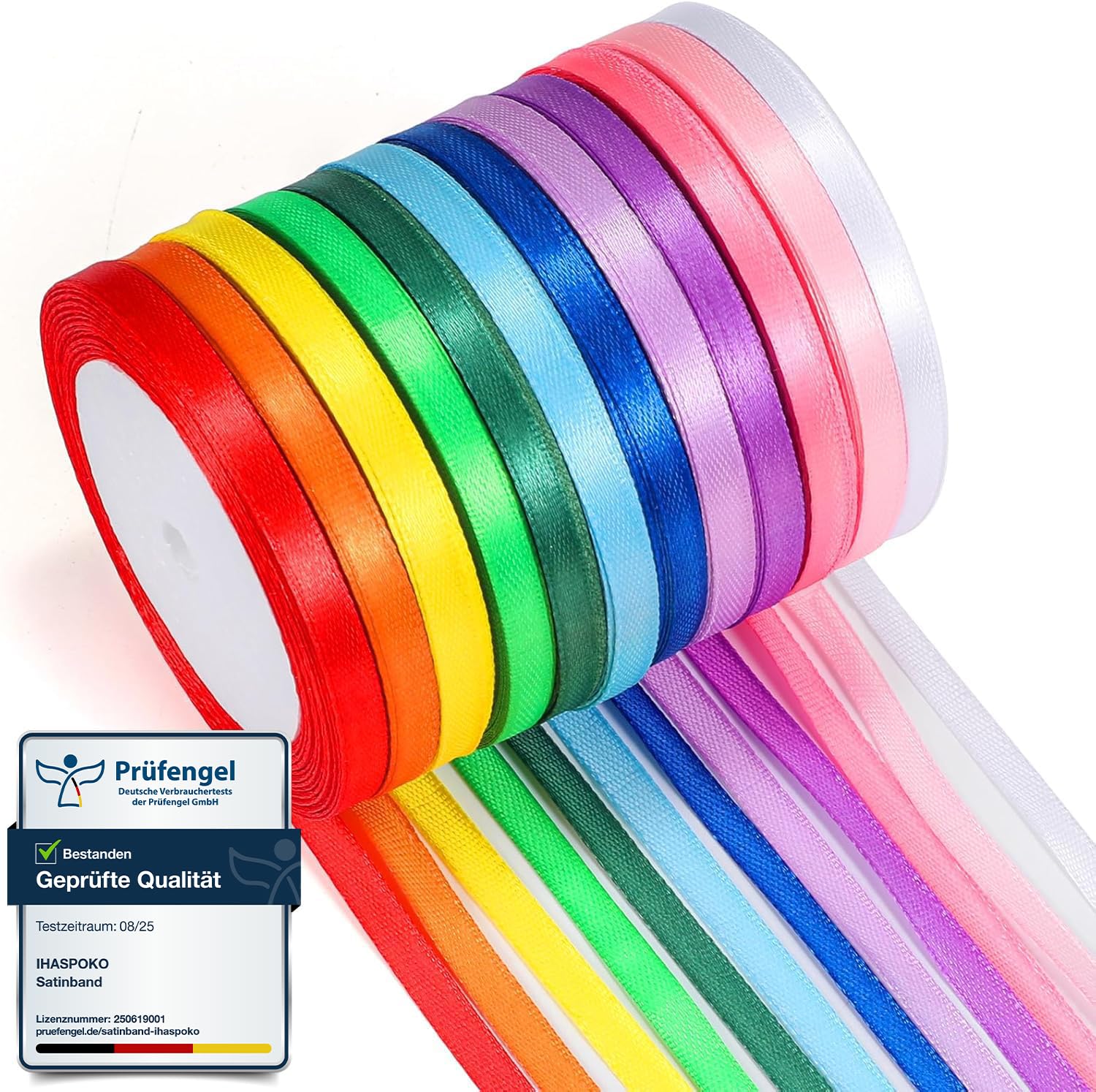 ihaspoko 12 Colours Polyester Satin Ribbon, 6mm x 22 Meters Satin Ribbon for DIY Art & Crafts, Gift Wrapping, Balloons, Bows,Holiday Decorations — image 1