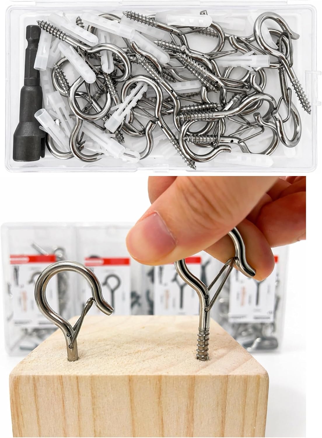 304 Stainless Steel 24 PCS 2 Inch Screw Eye Hooks with Locking Latch for Hanging String Lights, Plants and Wind Chimes, Indoor Outdoor Use