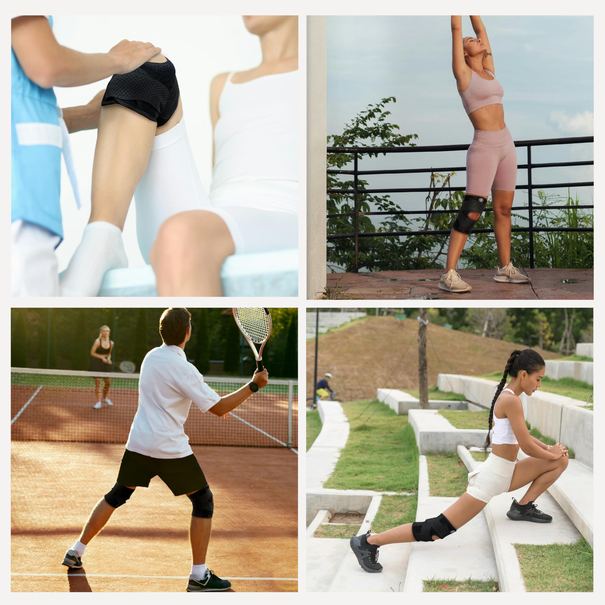 Rodillera con estabilizadores laterales para dolor de rodilla, soporte de rodilla ajustable para recuperación de lesiones de artritis ACL MCL, rodillera transpirable para hombres y mujeres