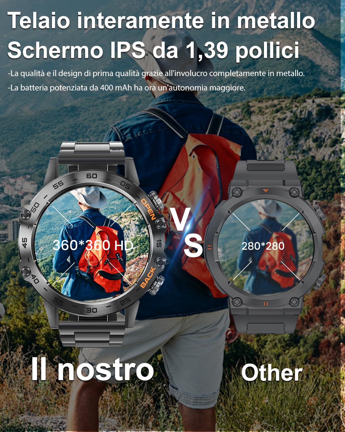 Smartwatch militare in metallo da uomo, 1.39 "HD Screen Tattico Outdoor Rugged Watch con Health Monitor, 108 Modalità Sportive Activity Tracker Smart Watch per iPhone Andriod Samsung
