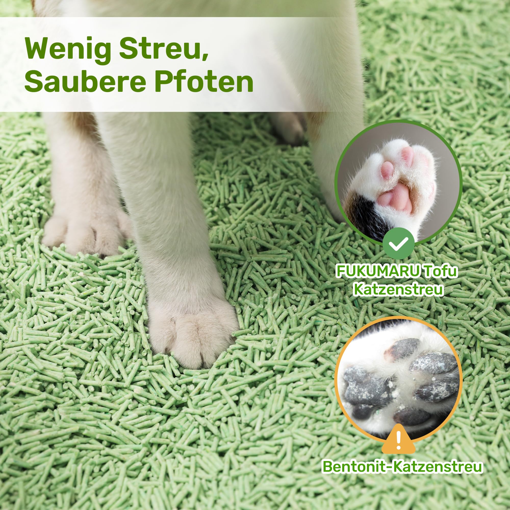 FUKUMARU Tofu Katzenstreu 10,8 kg - Klumpendes Katzenstreu, Geruchsbekämpfung mit grünem Teearoma, staubfrei und leicht klumpend, spülbar in der Toilette.
