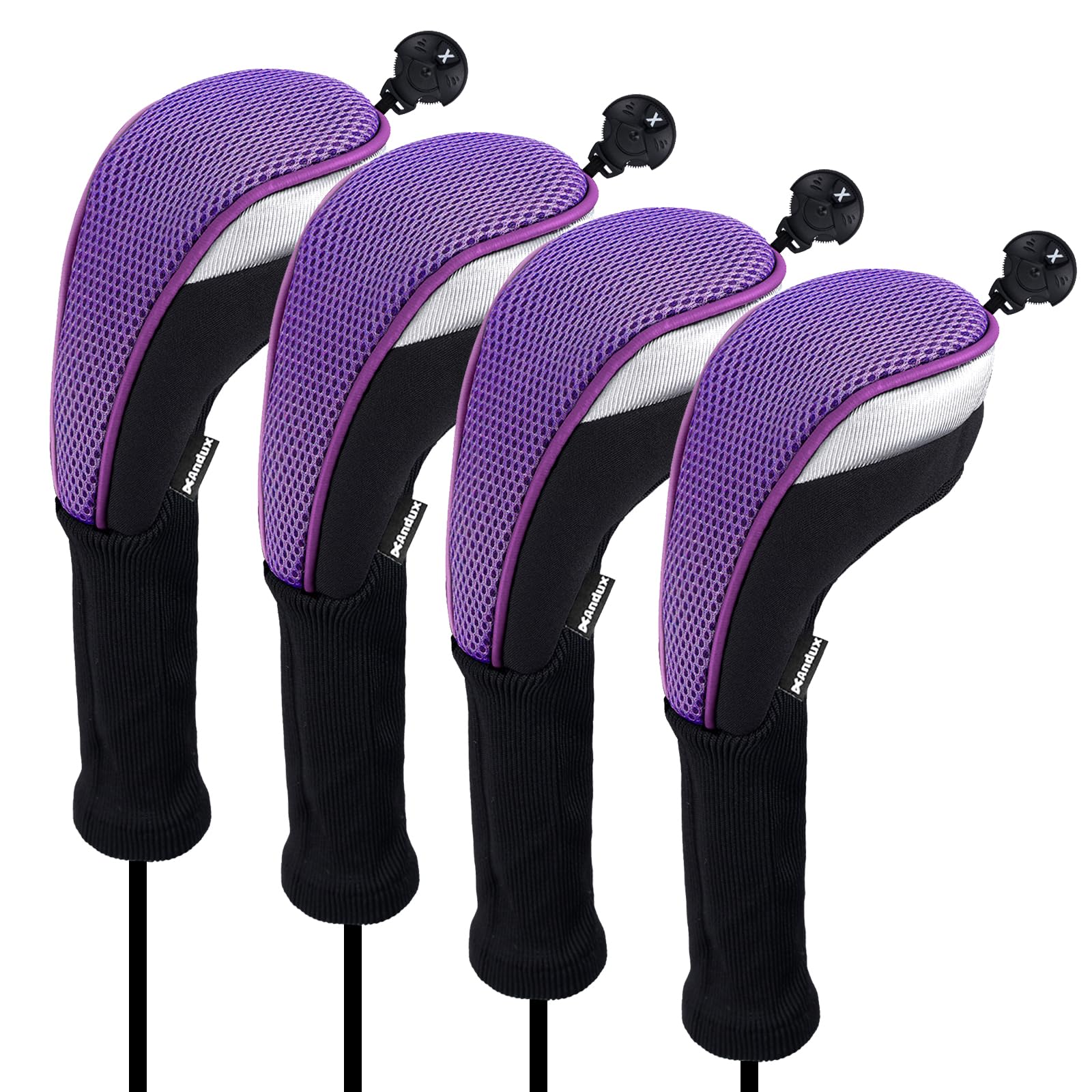 Andux 4Pack Long Neck Golf Hybrid Club Head Covers with Dial ID Tag CTMT-02 Purple