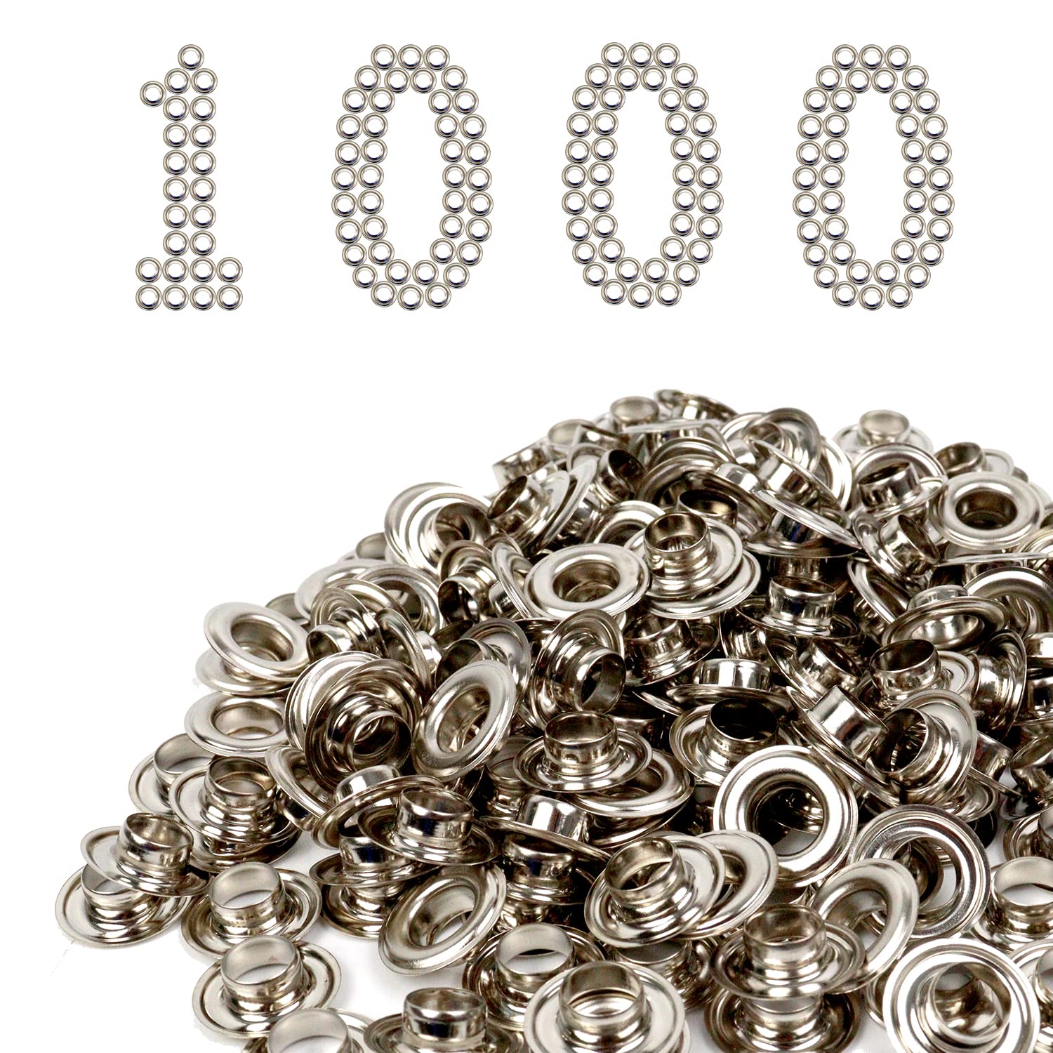 Pikwo 1/2” Size #4 Grommets & Washers Kit Leather Bags Signs Poster Eyelet 1000 Pack Silver