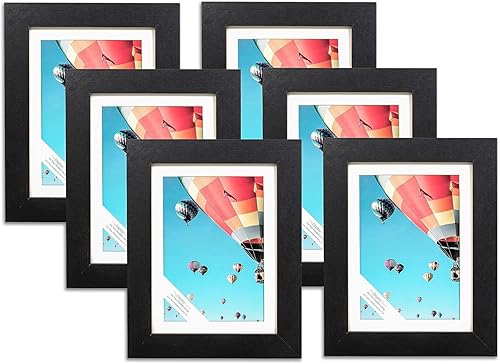 Miniatura 1 de The Display Guys - Marco de fotos cuadrado de perfil - Madera negra maciza con paspartú - Montaje en la pared - Pantalla de mesa - 6 x 8 pulgadas -