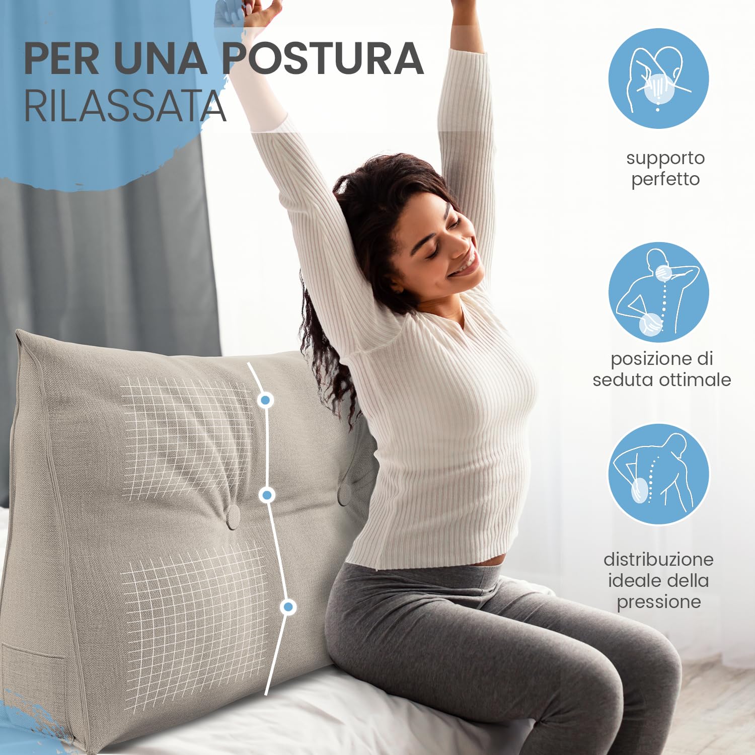 ELONEO Cuscino schienale 90 cm di larghezza, cuscino angolare adatto per letto e divano