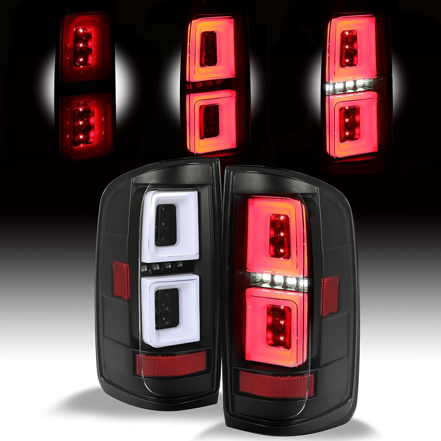 HECASA Tail Lights Compatible with 2015-2022 Chevy Chevrolet Colorado GMC Canyon LED Tube Bar Replacement for 23283790 23283791 Rear Brake Lamps Taillights Clear Lens Black Housing Clear Lens&Black Housing